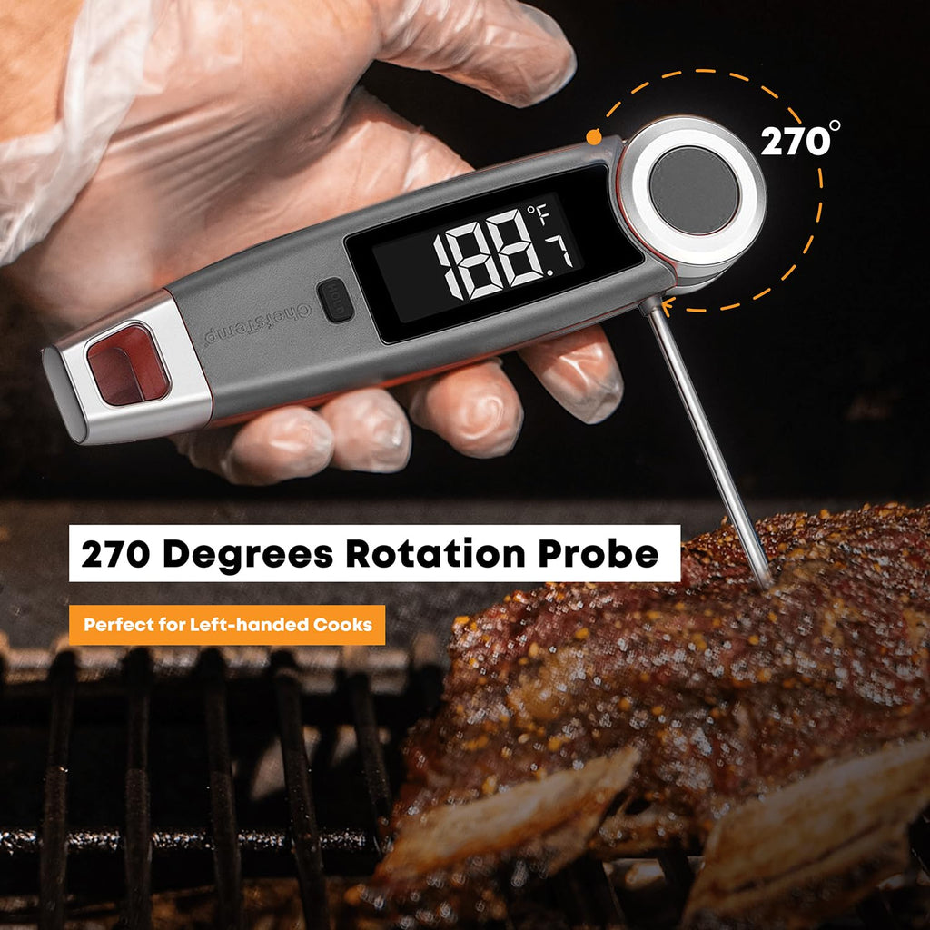Finaltouch X10 Instant Read Digital Meat Thermometer NSF Certified Waterproof Professional for Cooking Grilling BBQ Baking Candy Oil with Rotating Probe and Backlit Display (Charcoal Gray)