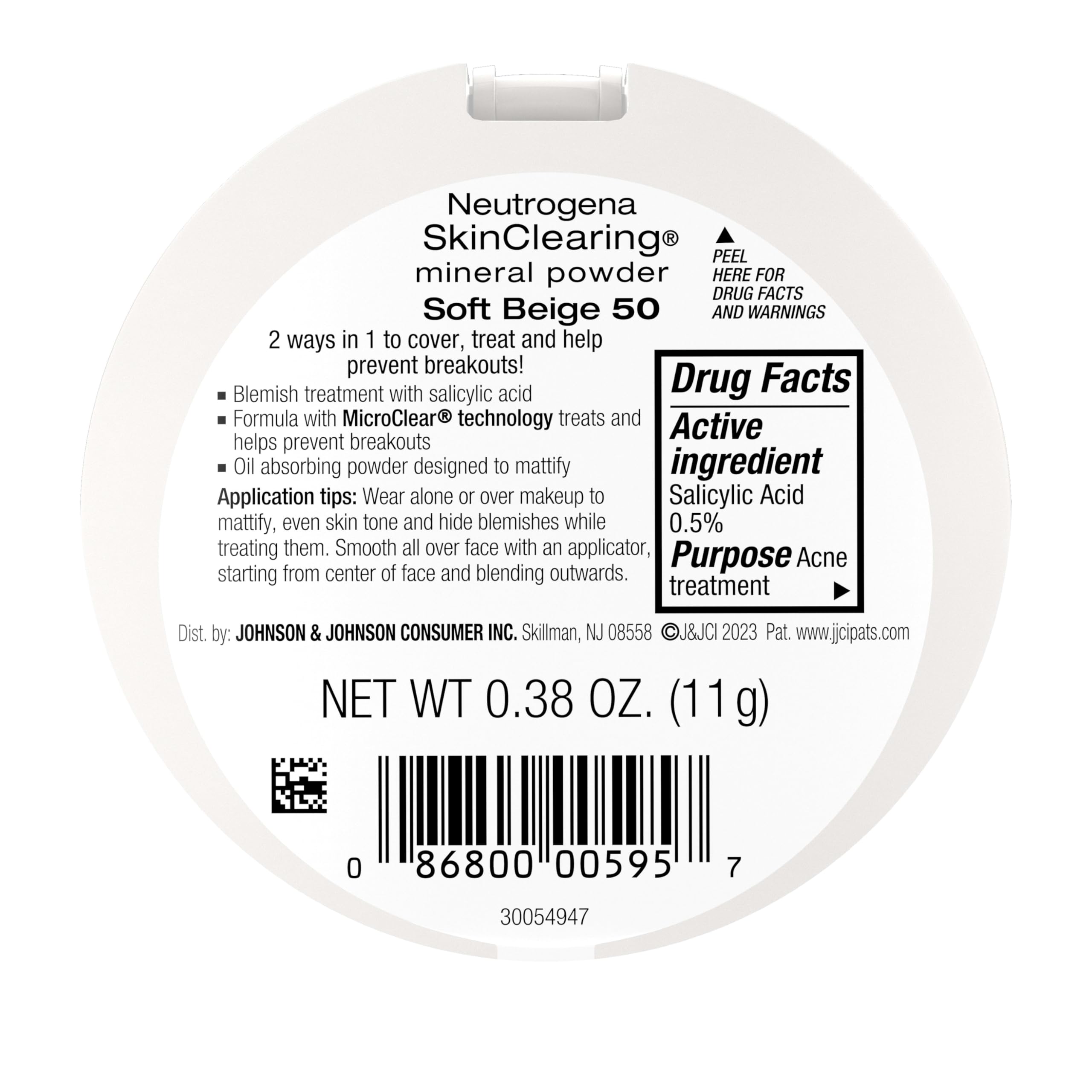 Neutrogena SkinClearing Pressed Mineral Powder Compact for Acne Prone Skin, Oil Absorbing Acne Makeup with Salicylic Acid helps to Cover, Treat & Prevent Breakouts, Soft Beige 50, .38 oz