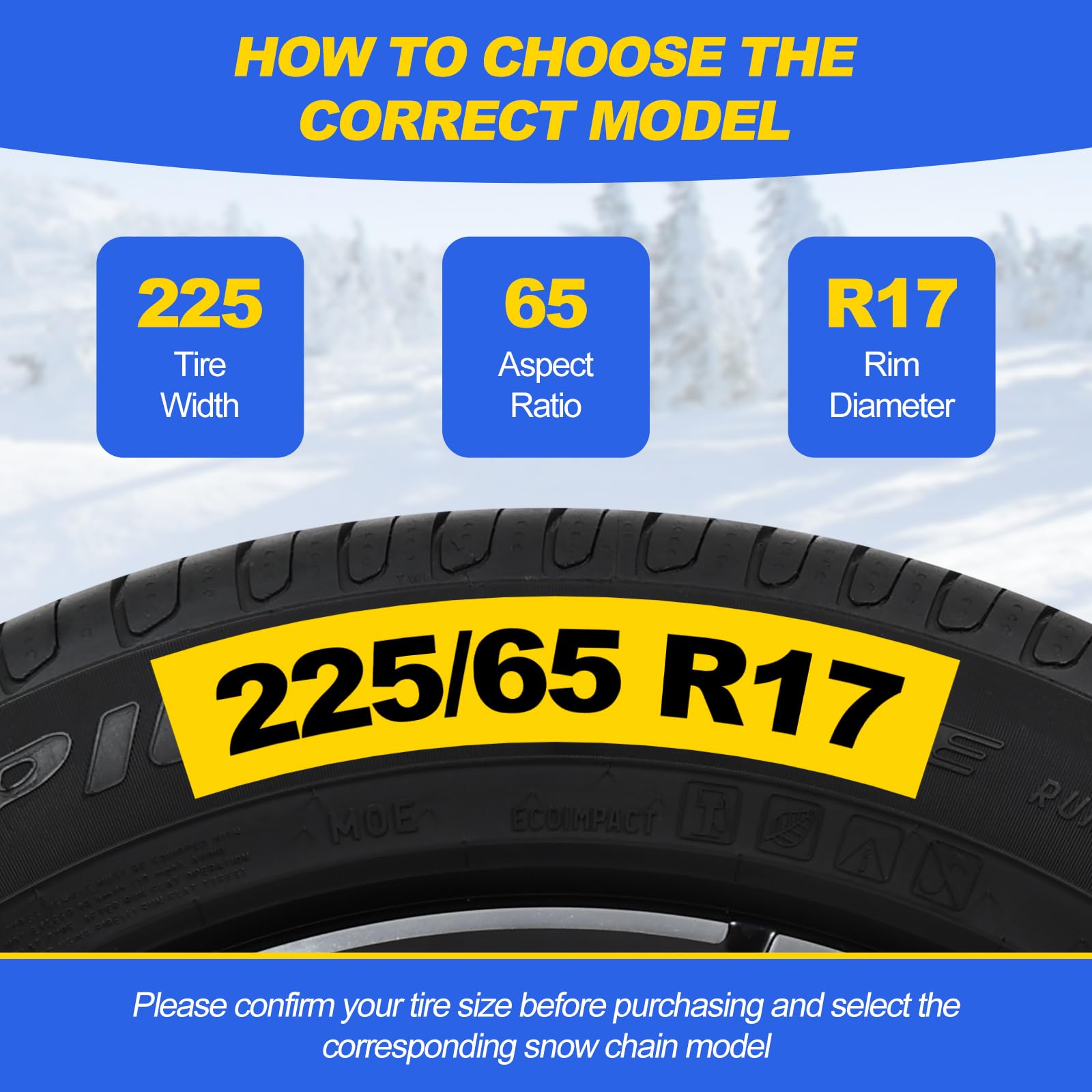 Auto Tightening Snow Chains for Cars, SUVs & Pickup Trucks – 1-Min Quick-Fit Auto Installation, Reusable Universal Emergency Traction Tire Chains – Set of 2（ALN120）