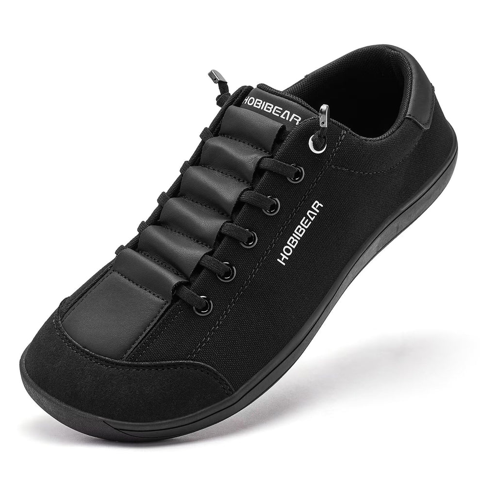 HOBIBEAR Barefoot Minimalist Shoes Womens Mens | Zero Drop | Wide Width Canvas Slip-on Shoes(All Black, Women 9/Men 8)