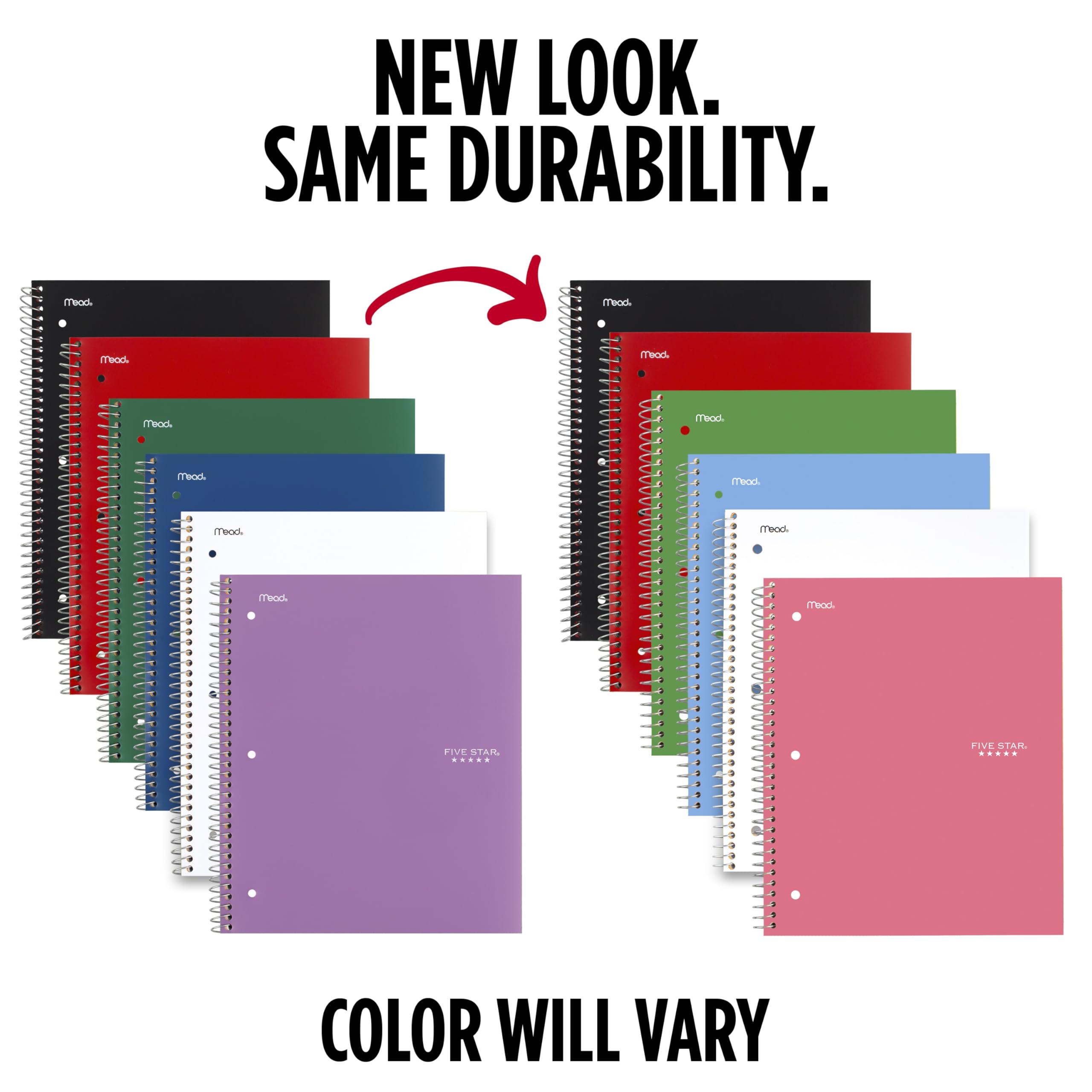 Five Star Spiral Notebook + Study App, 1 Subject, College Ruled Paper, 8.5" x 11", 100 Sheets, Assorted Colors, 6 Pack (38052)