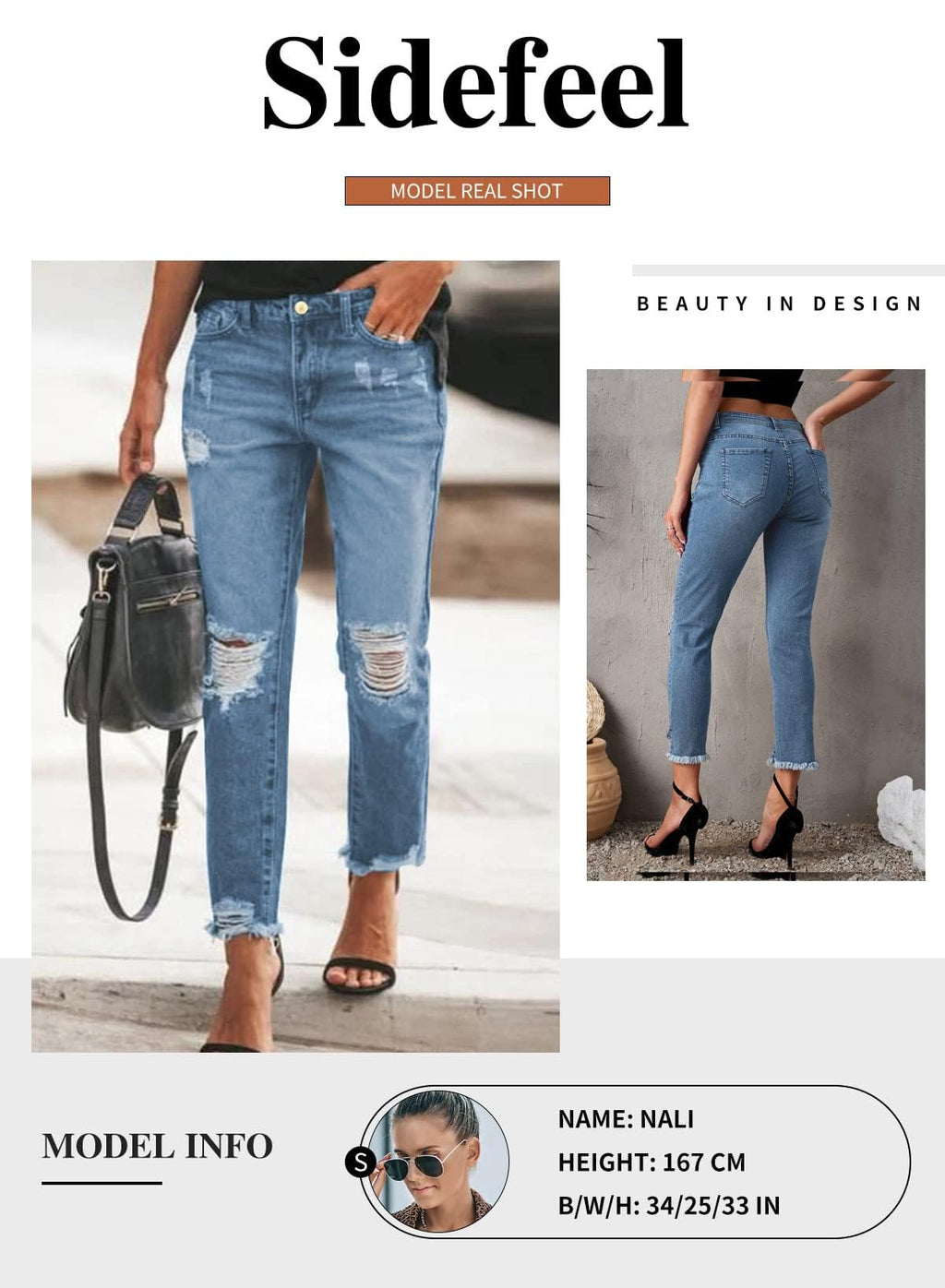 Sidefeel Women's Ripped Distressed Jeans Zimbaplatinum Stretchy Loose Boyfriend Denim Pants Size 18 Sky Blue