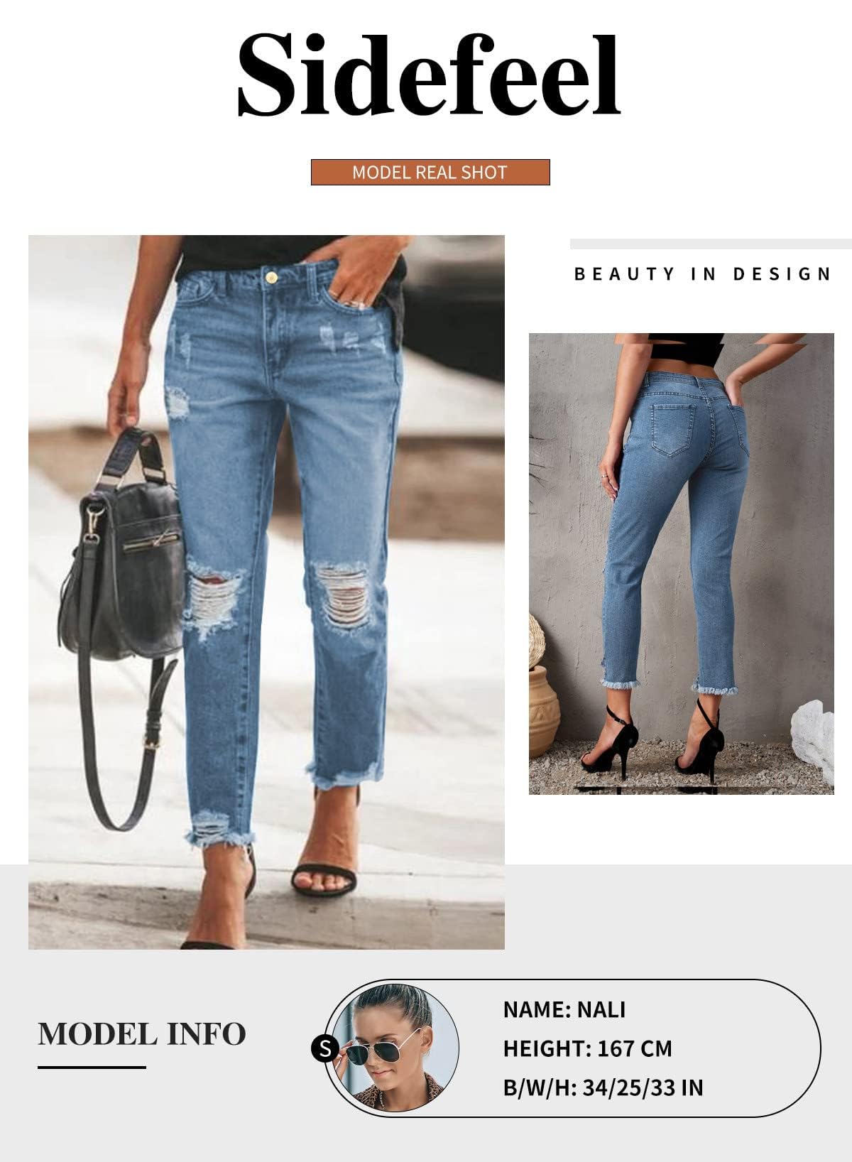 Sidefeel Women's Ripped Distressed Jeans Zimbaplatinum Stretchy Loose Boyfriend Denim Pants Size 18 Sky Blue