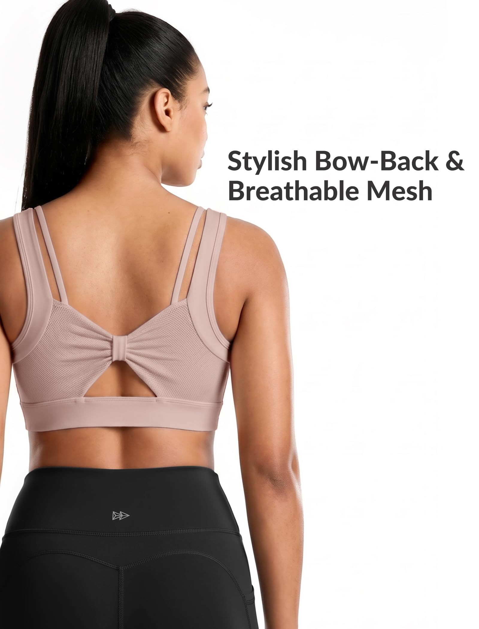 Yvette Front Zip Sports Bra for Women High Support Bow-Back,Pink,XXL D/DDD