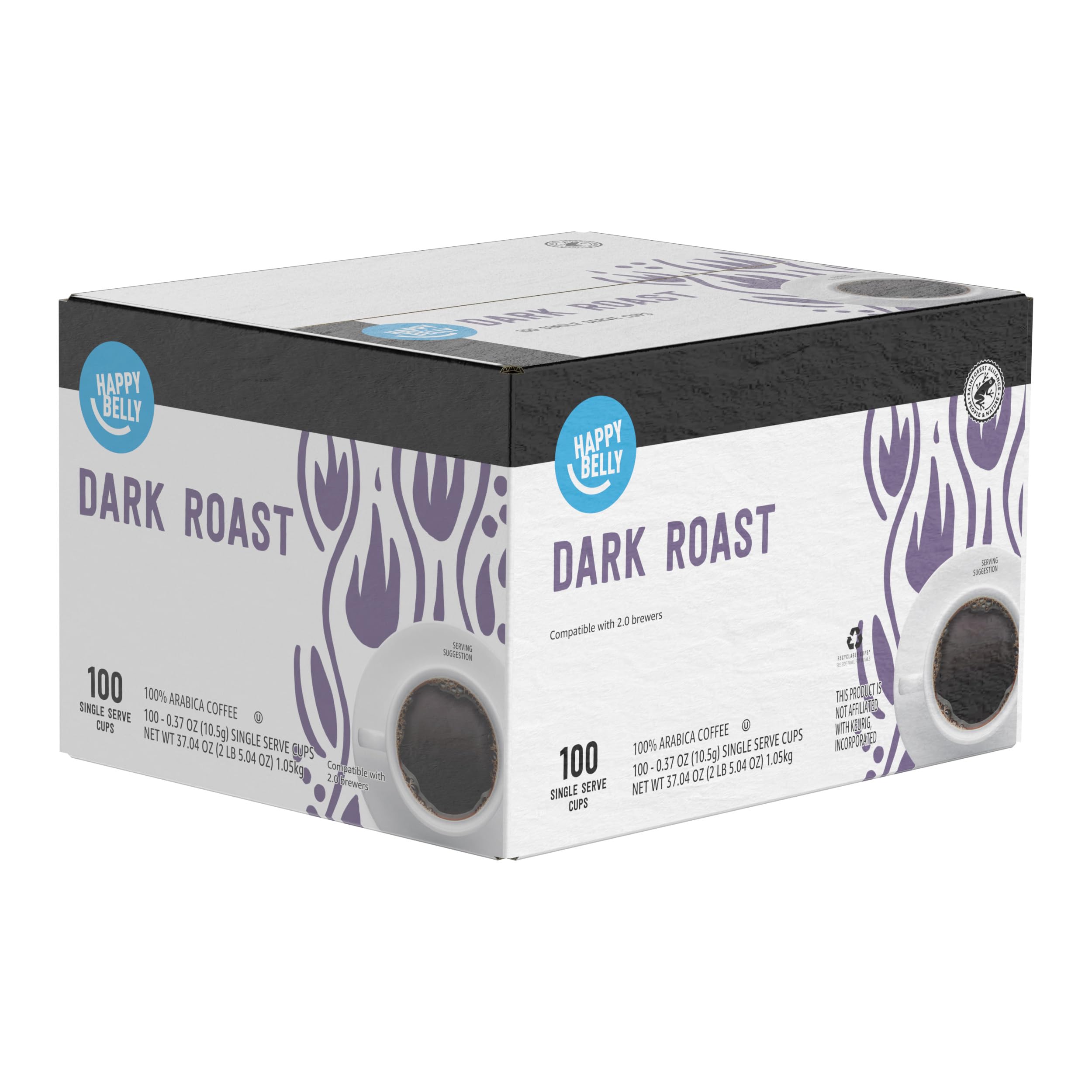 Amazon Brand - Happy Belly Dark Roast Coffee Pods, Compatible with Keurig 2.0 K-Cup Brewers, 100 Count