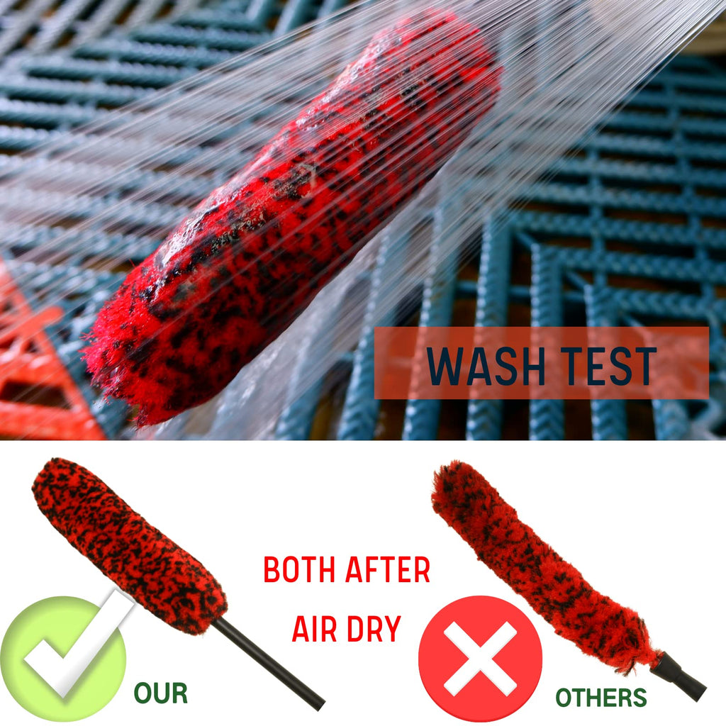 oesee Professional 4 Pack Long Handle Wheel Brush Kit for Cleaning Wheel and Tire- 2X Soft Wheel Cleaning Brush, Detailing Brush and Stiff Tire Brush, Bendable& Durable Wheel Rim Cleaner Brush Set