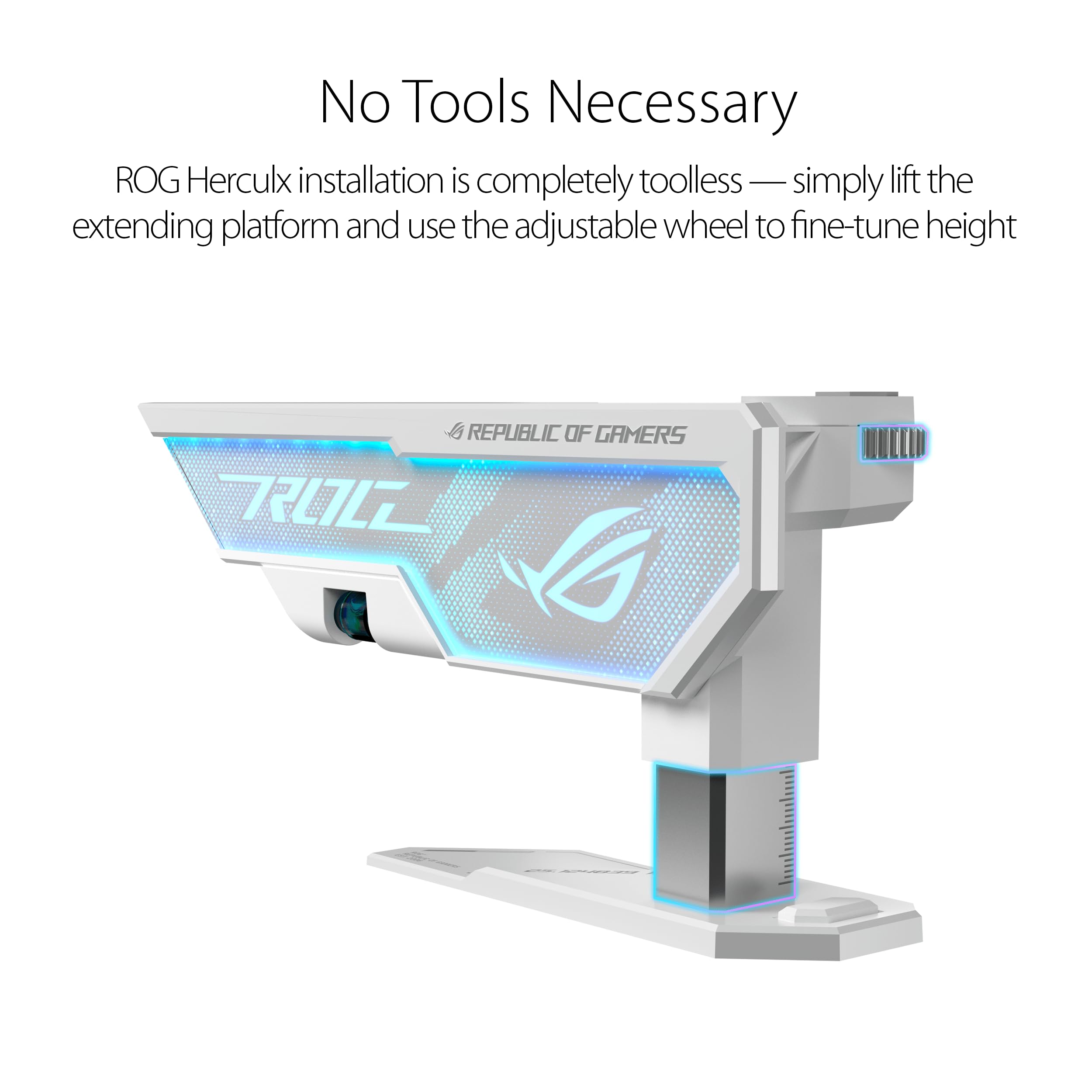 ASUS ROG Herculx Graphics Card Holder White Edition (Tool-Free Design, Included Spirit Level, Solid zinc Alloy, 72-128mm, Aura Sync)