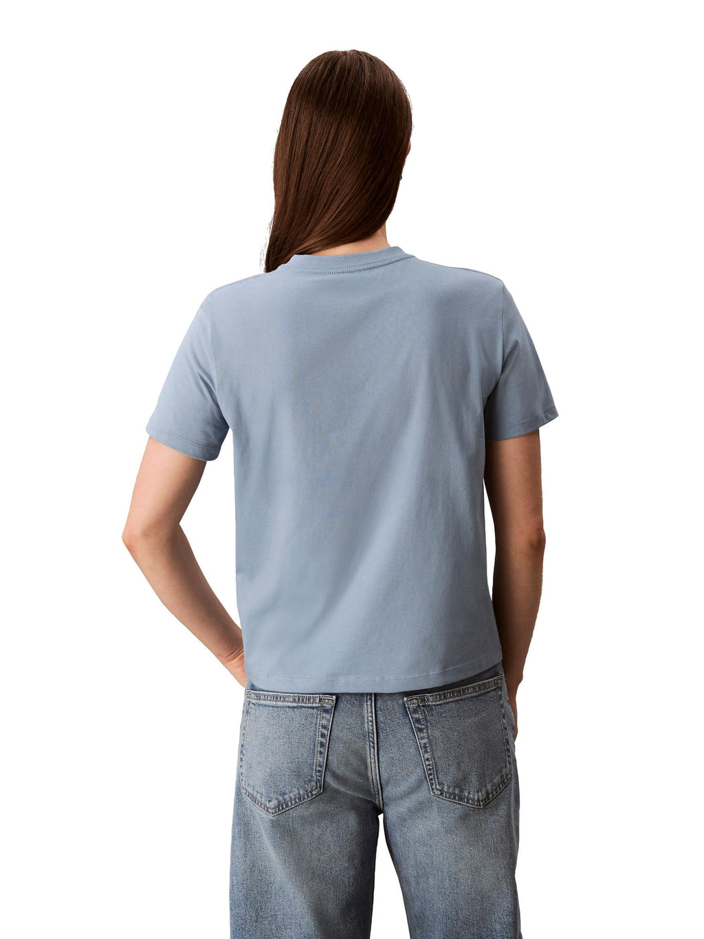 Calvin Klein Women's Monogram Logo Crewneck T-Shirt Faded Denim
