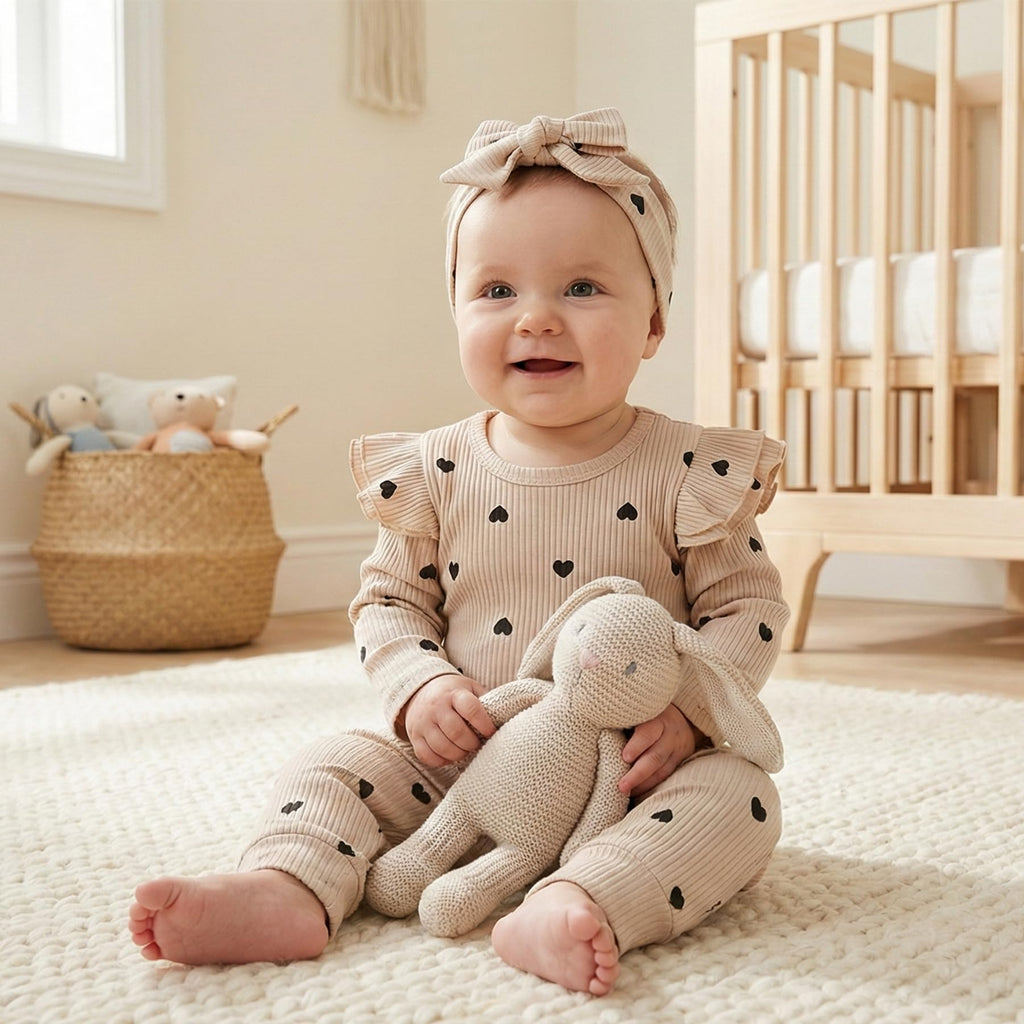 Fullfamous Infant Baby Girl Clothes Outfits,Fall Winter Romper Christmas Clothing Set 3-6 months Ecru Heart