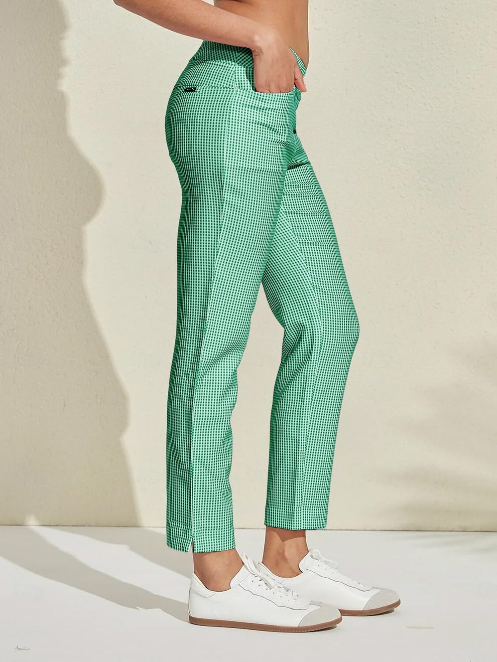 ACEGOLFS Women's Golf Pants Stretch Plaid Ankle Pant with Pockets