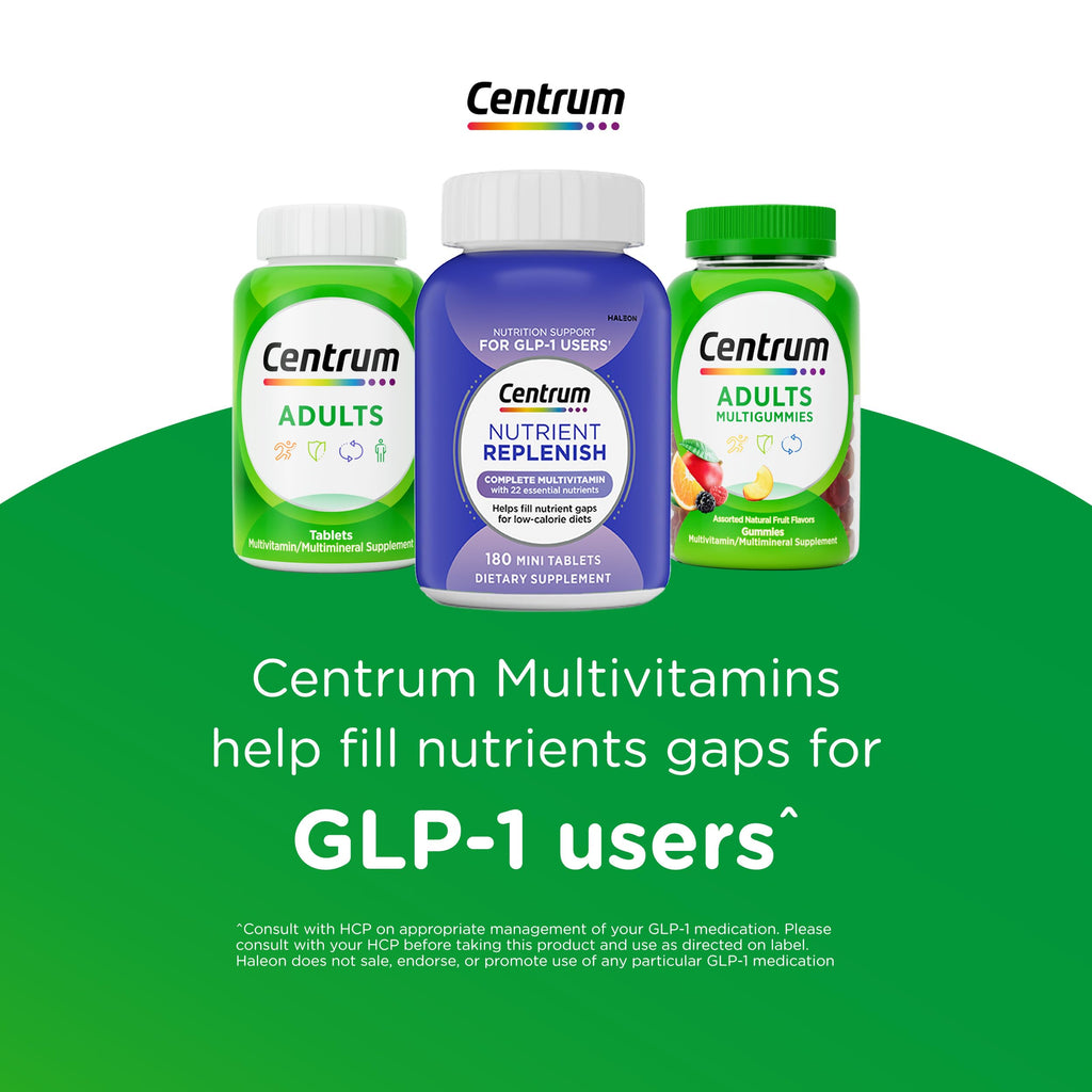 Centrum MultiGummies Gummy Multivitamin for Adults, Multivitamin/Multimineral Supplement with Vitamins D, B and E, Assorted Fruit Flavor - 18 Count
