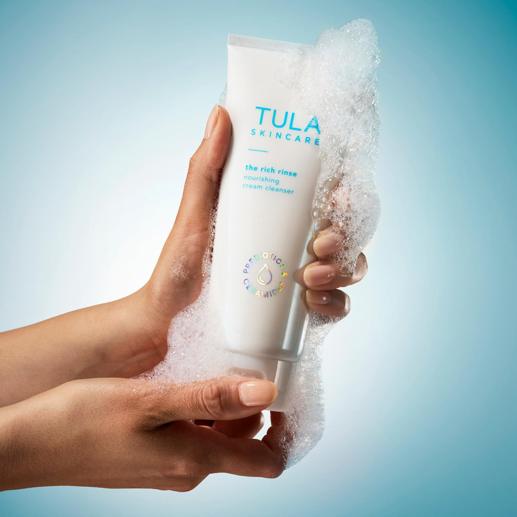TULA Skincare Rich Rinse Cream-to-Foam Face Cleanser, Daily Wash for Pores & Skin Balance with Prebiotic Extracts, Antioxidants & Turmeric, Nourishing Formula, 6.7 FL OZ