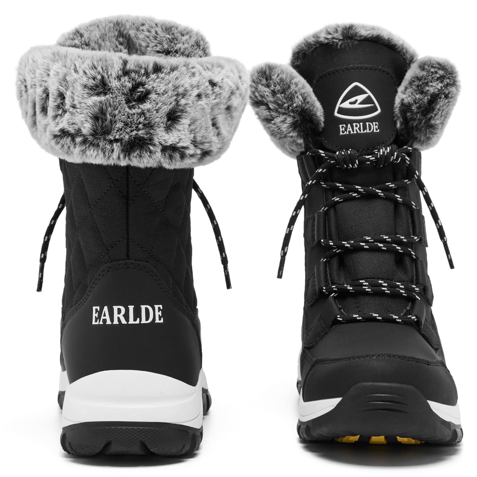 EARLDE Women’s Snow Boot With Waterproof Lace Up Mid-Calf Outdoor Winter Deep Tread Rubber Sole Size 8