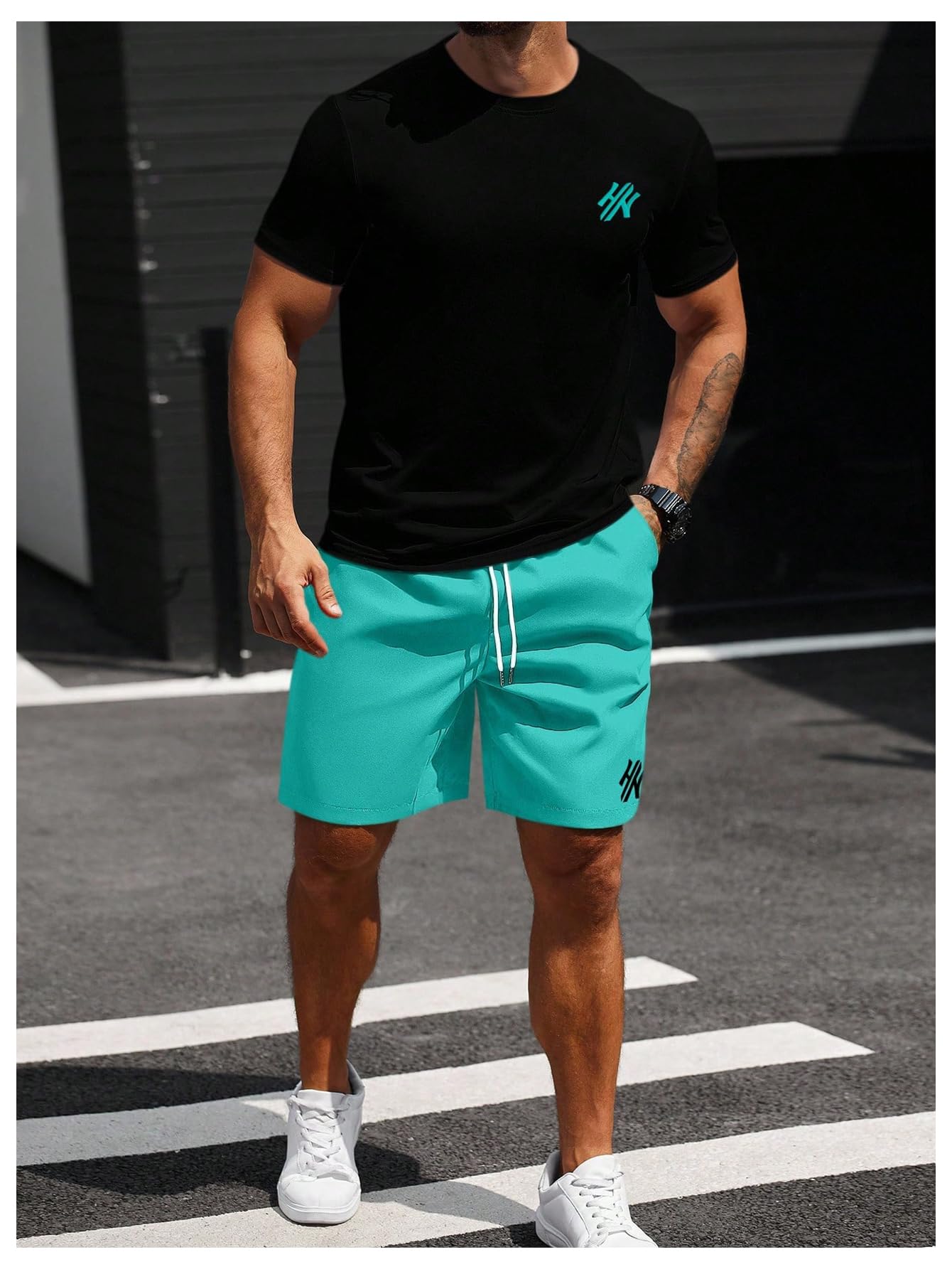 WDIRARA Men's Big and Tall 2 Piece Outfits Letter Camo Print Short Sleeve Tracksuit Track Shorts Set Green and Black XX-Large Plus