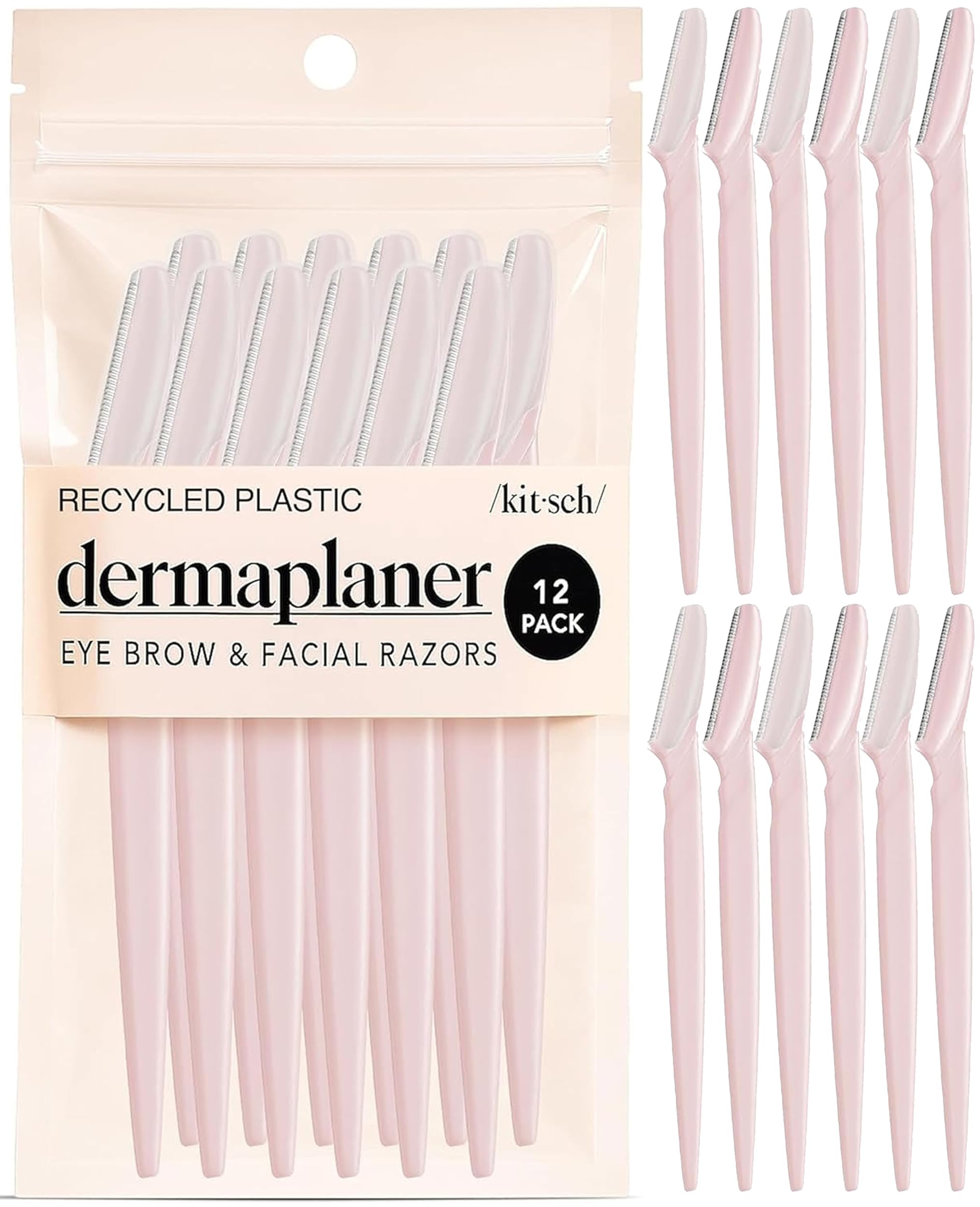 Kitsch Dermaplane Razor for Women Face – Face Razors for Women & Men, Eyebrow Trimmer & Face Shaver – Exfoliating Facial Razor & Skin Care Tool for Smoother Skin - Blush, 12 pcs