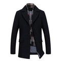 INVACHI Men's Wool Blend Coat Warm Winter Trench Coat with Detachable Soft Scarf Single Breasted Pea Coat