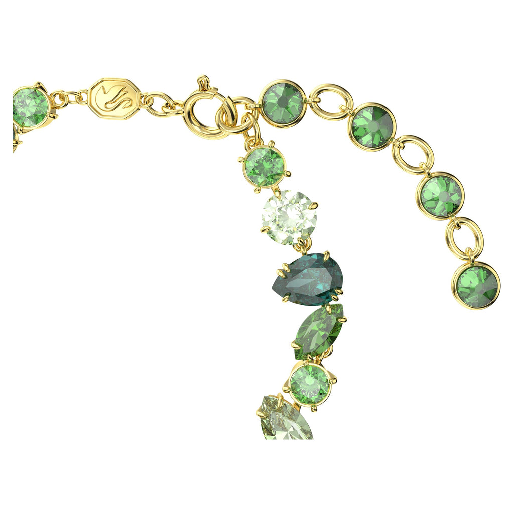 Swarovski Gema Soft Bracelet, Green Crystals, Mixed Cuts, on Gold-Tone Finished Band, Part of the Swarovski Gema Collection