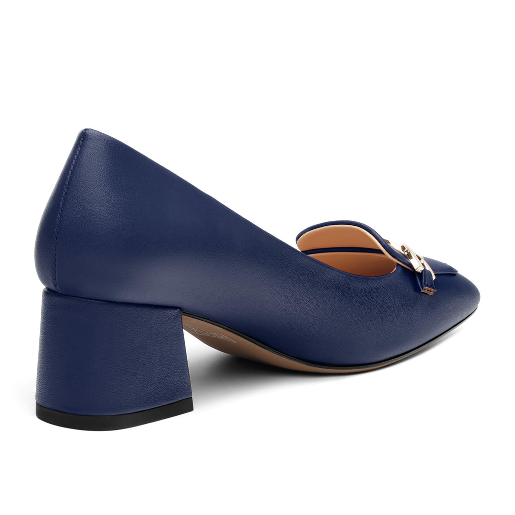 CDXJHYMY Women's Pumps Low Chunky Block Heel Square Toe Slip On Comfortable Dress Shoes for Work Office Casual Navy Blue Matte Size 7.5