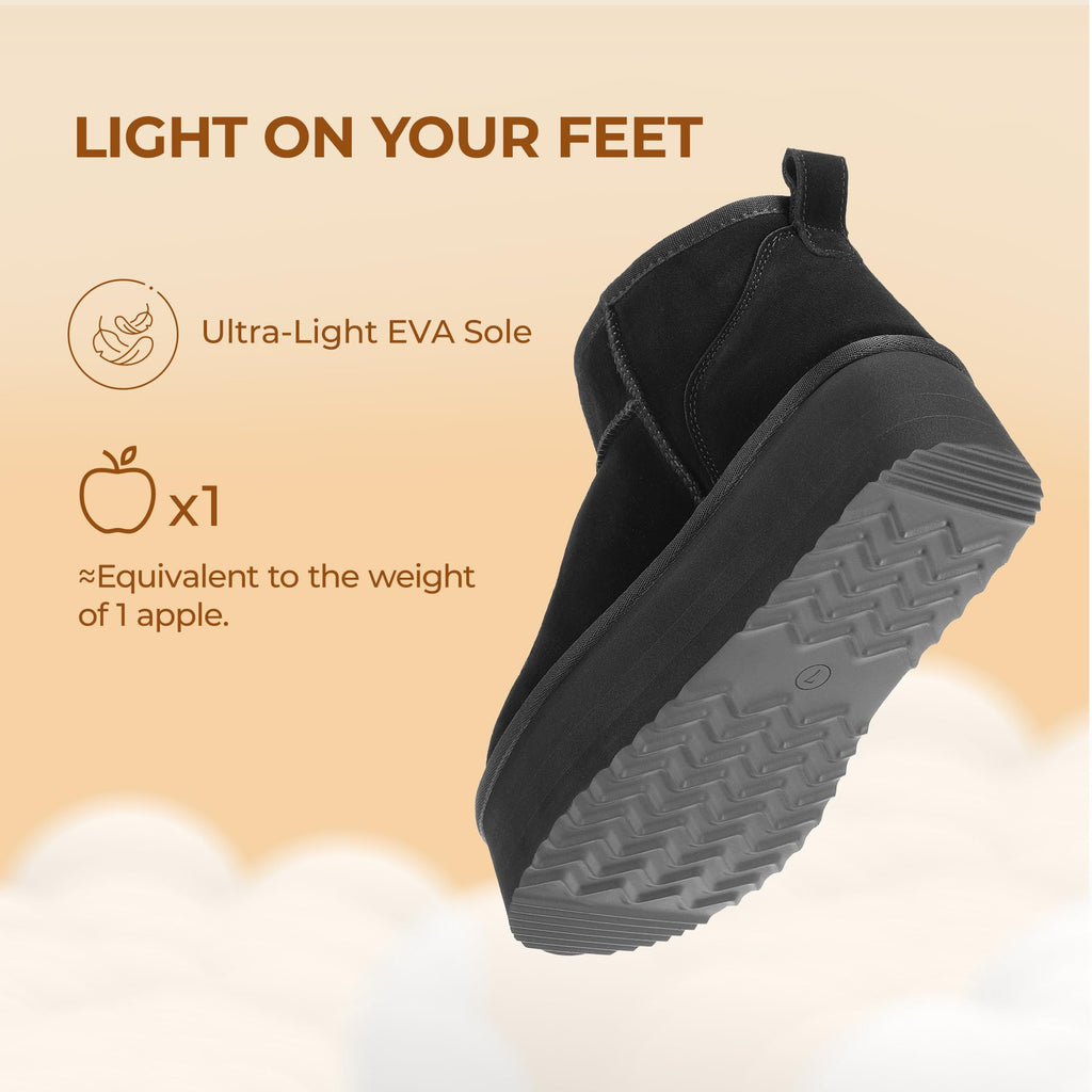 DREAM PAIRS Platform Mini Boots for Women Suede Genuine Leather, Classic Winter Ankle Snow Boots with Memory Foam Insole Lightweight Anti-Slip Outsole FuzzyClassic,Size 7,Black,SDSB2427W