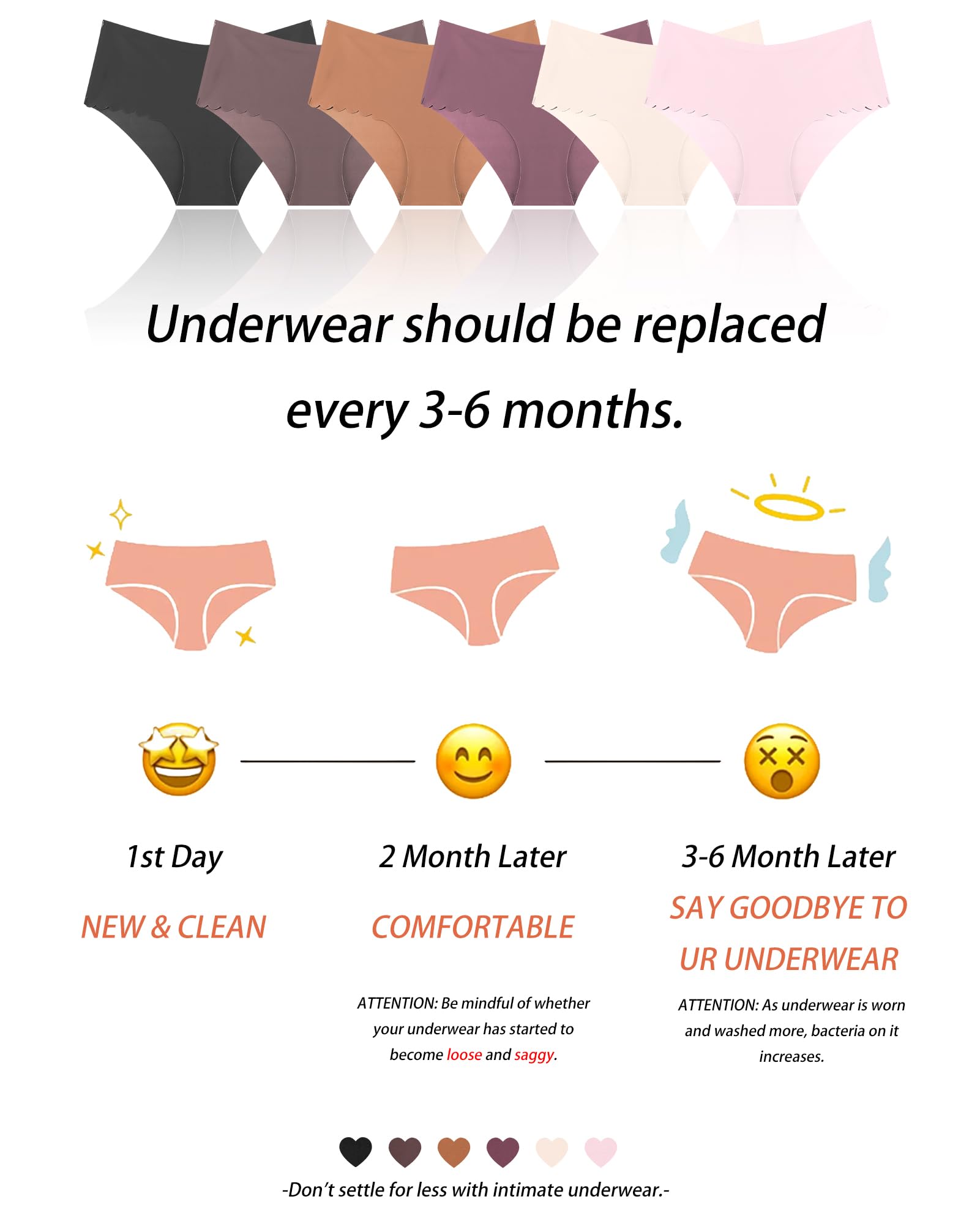 Sth Big High Waisted Seamless Underwear for Women No Show Panties Cheeky Scalloped Edge Bikini Breathable Briefs 6 Pack, Large
