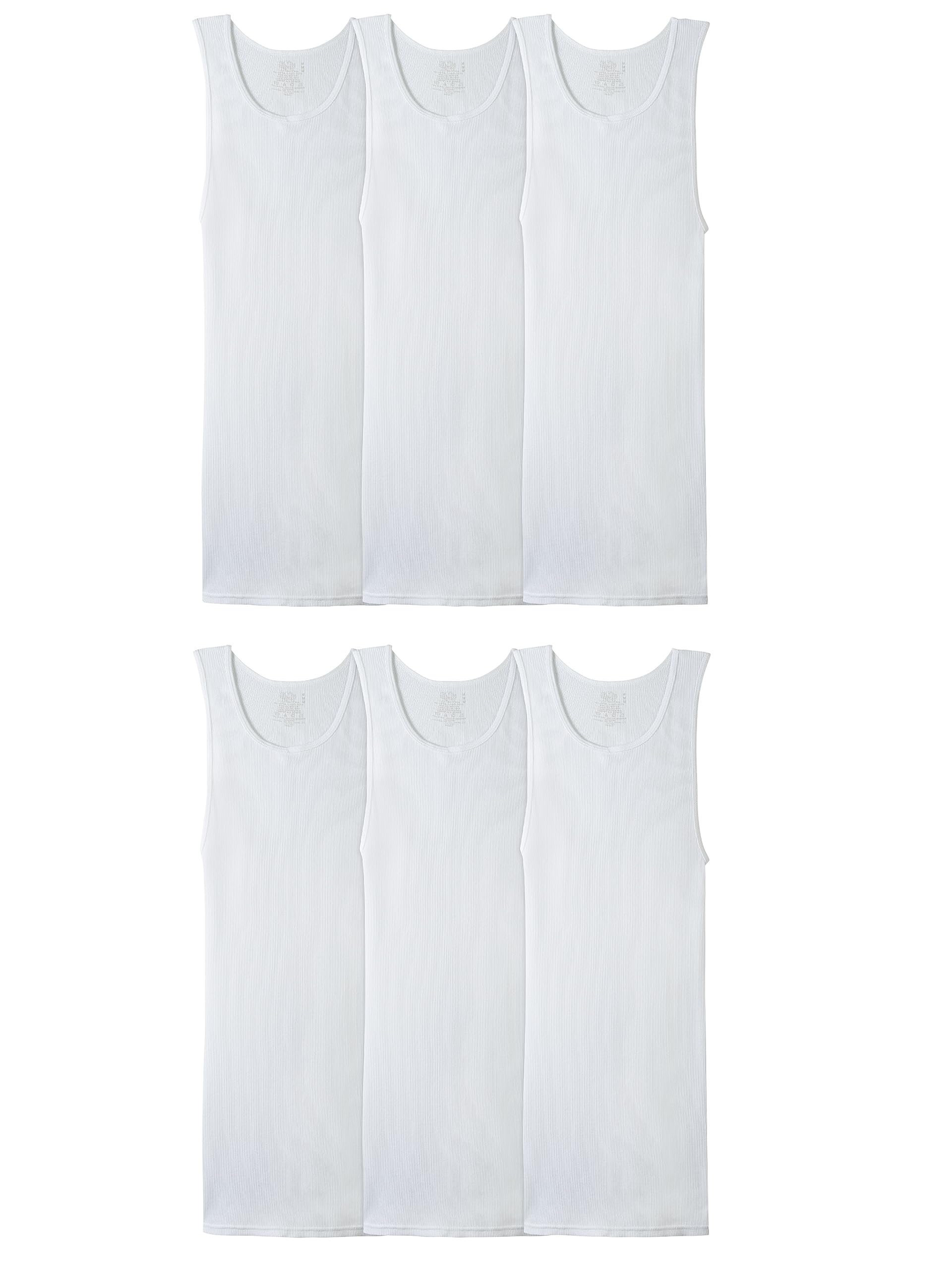 Fruit of the Loom Men's Tag-Free Tank A-Shirt, 6 Pack-White, Large