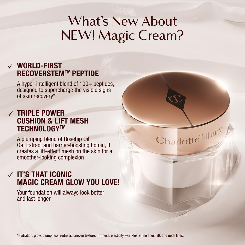 Charlotte Tilbury Magic Cream Daily Face Moisturizer & Primer – Hydrating & Firming with 100+ Peptides & Hyaluronic Acid | Clinically Proven to Boost Skin Barrier (1.69 fl. oz.)