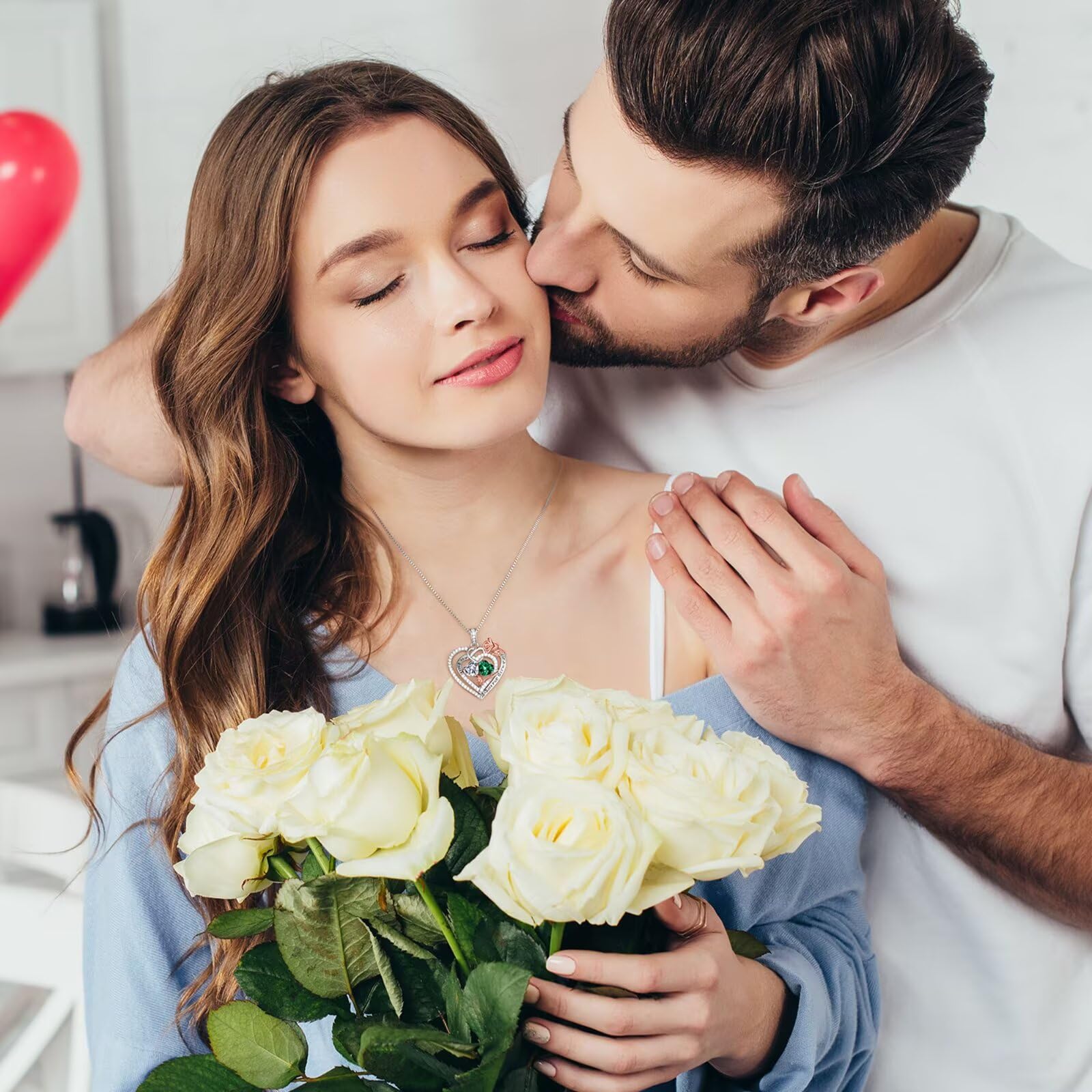 Iefil Gifts for Wife - Anniversary Ideas Gifts for Women Wife Her, Rose Heart Birthstone Necklace | Sapphire Blue Necklace