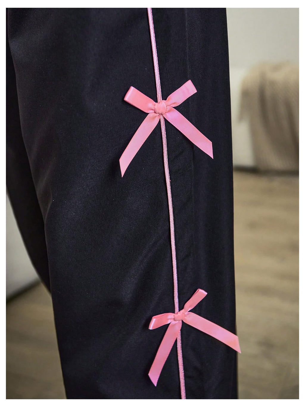 WDIRARA Girl's Bow Side Waist Track Pants Cute Wide Leg Trousers Black 11Y