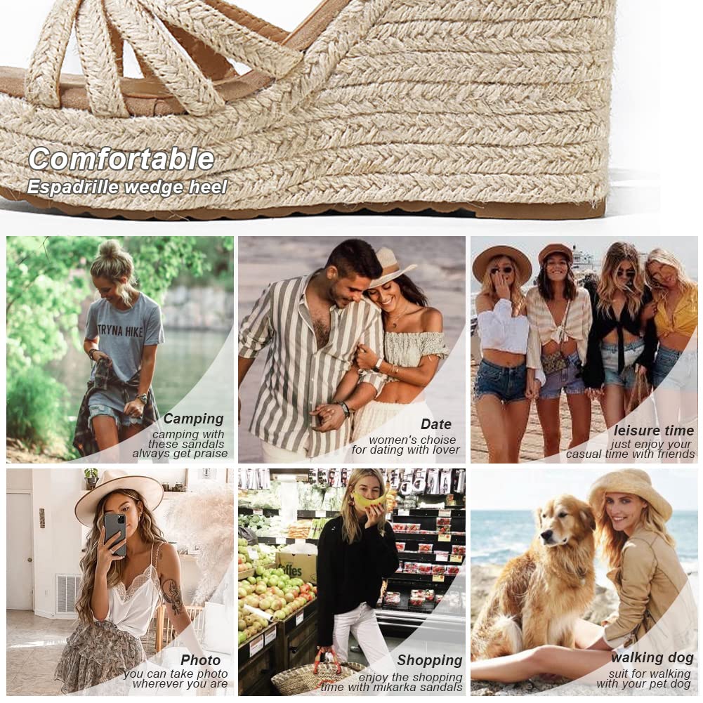 mikarka Sandals for Women 2026: Comfortable Wedge Platform Sandals Women - Braided Espadrilles for Women Ankle Strap Open Toe Wedges Heels Beach Sandals Summer Shoes
