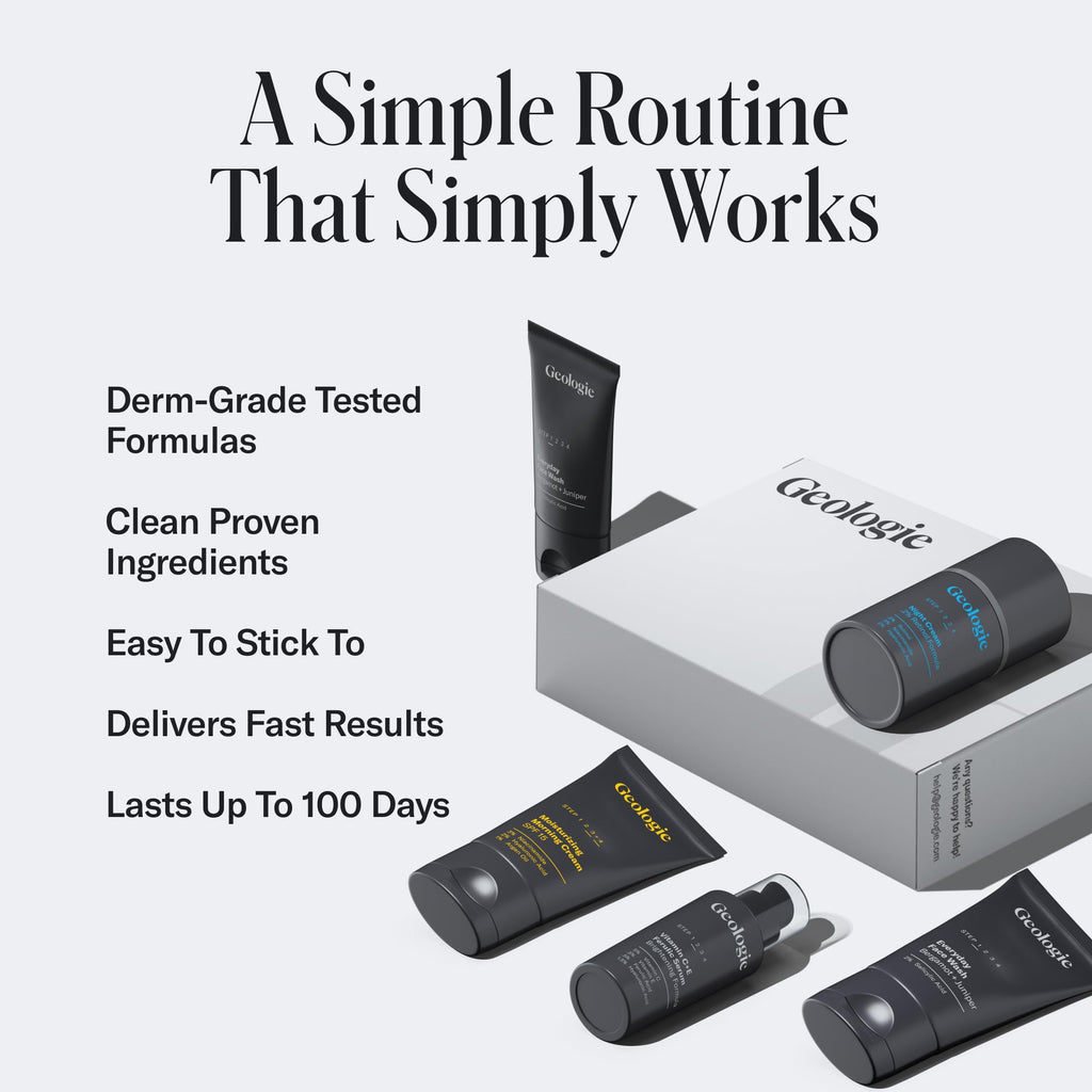Geologie Skincare Gift Set | 5-Piece Kit Includes 2 Face Washes, SPF15 Moisturizer, Retinol Cream & Vitamin C Serum | Daily Routine for Clear, Healthy Skin for Men and Women | Lasts 3 Months