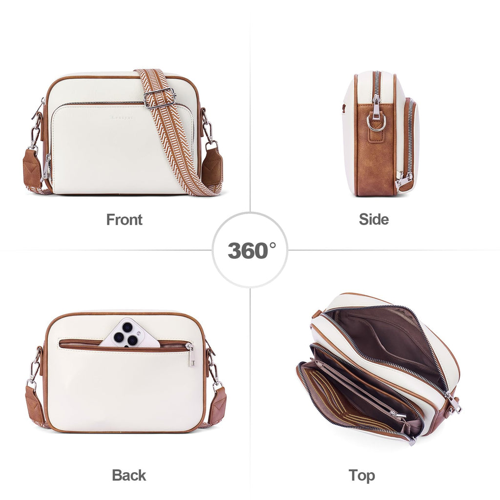 Lexiyat Crossbody Purses for Women Vegan Leather Travel Anti Theft Bags Guitar Strap Shoulder Purse with Built in Wallet Beige
