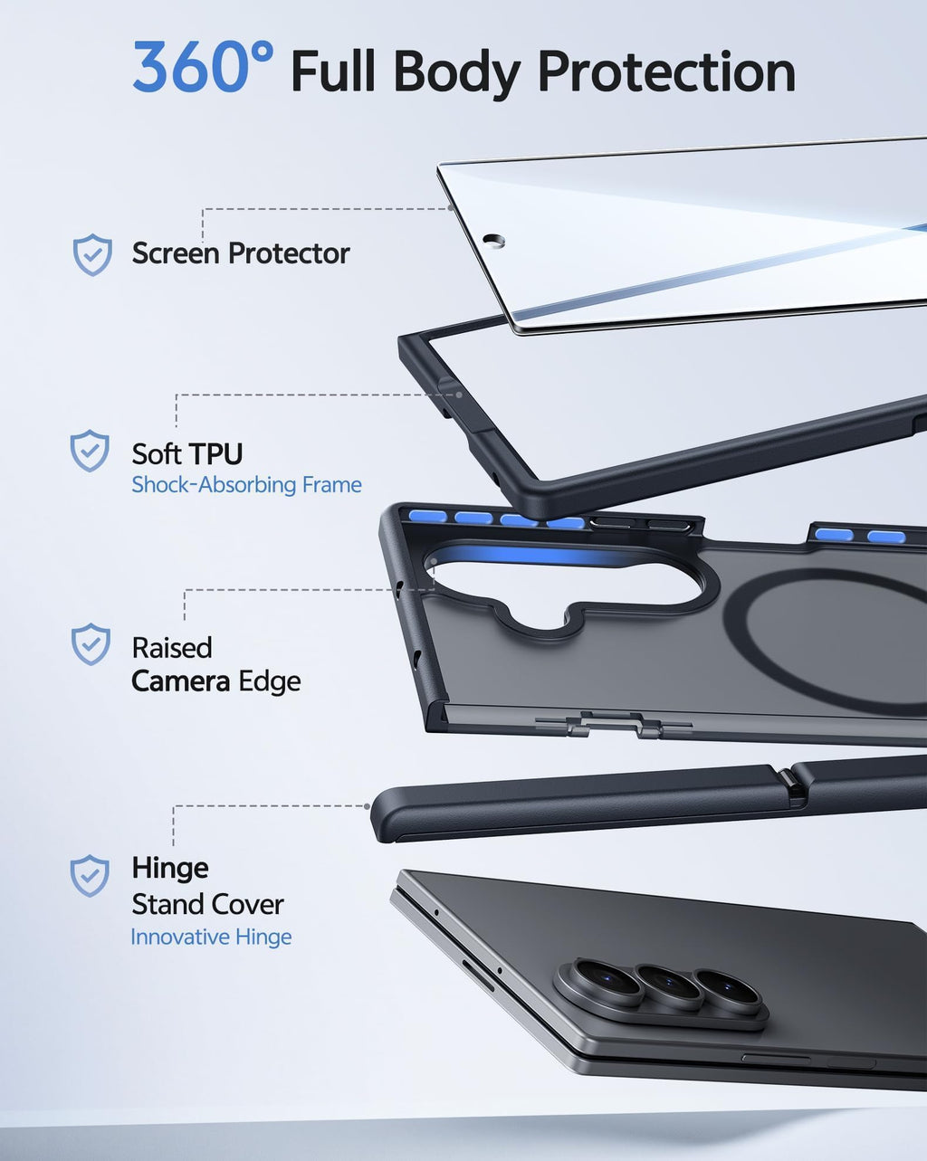 FNTCASE for Z Fold 8 Ultra/Z Fold 7 Case: with Kickstand Hinge Protection