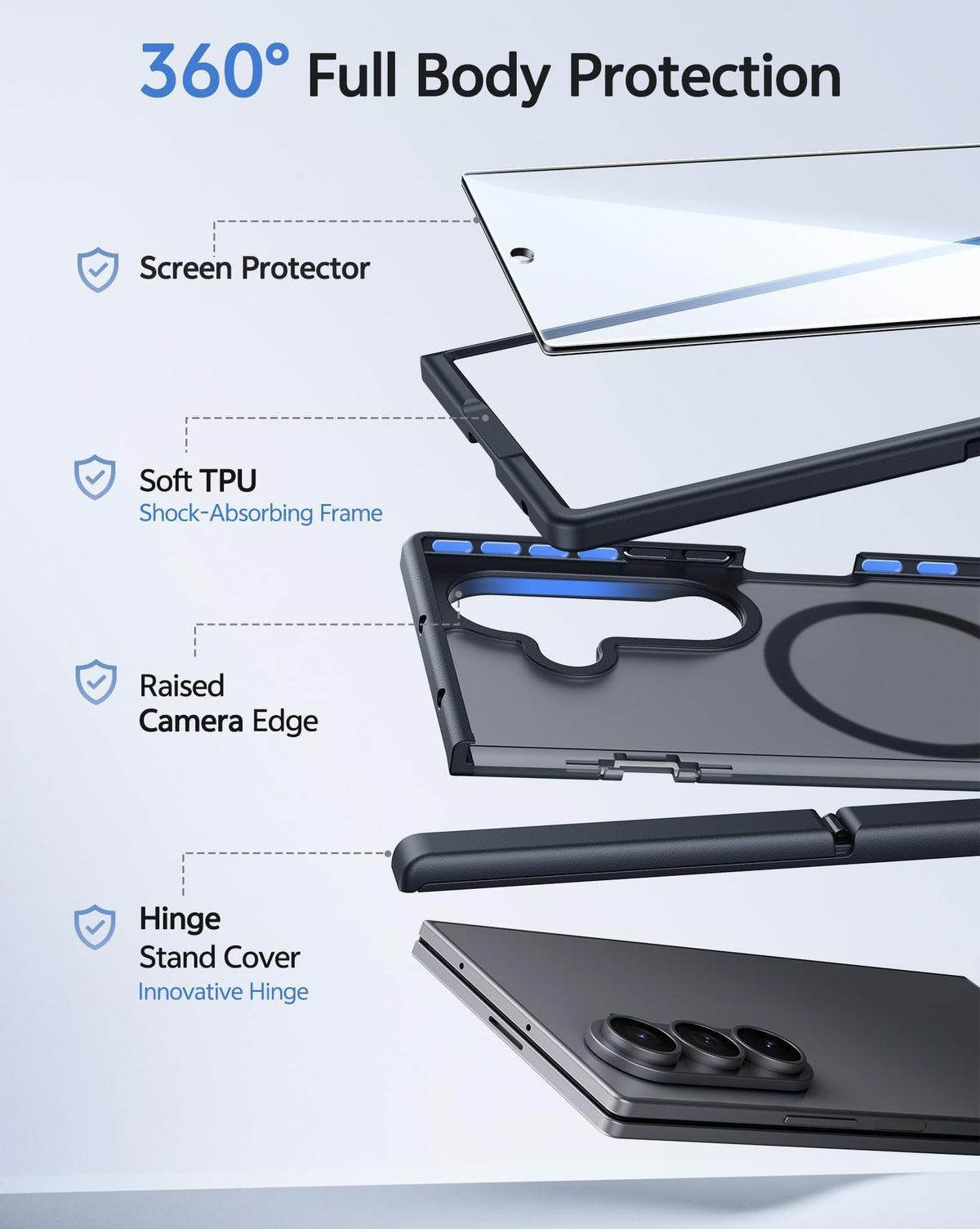 FNTCASE for Z Fold 8 Ultra/Z Fold 7 Case: with Kickstand Hinge Protection