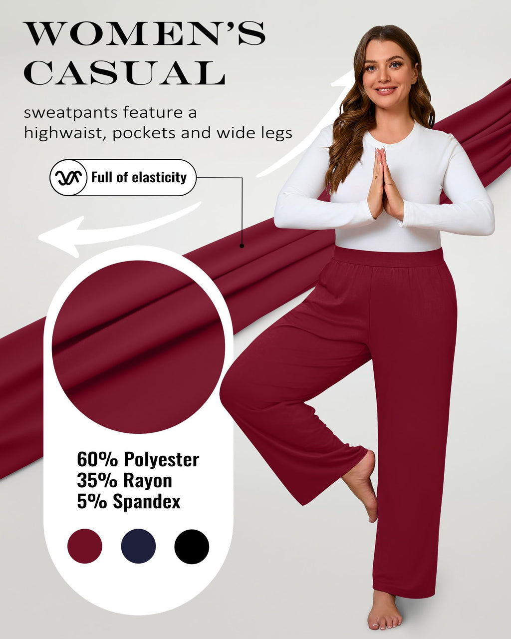 Huukeay 3 Pack Women's Plus Size Wide Leg Sweatpants, 3-Color, X-Large