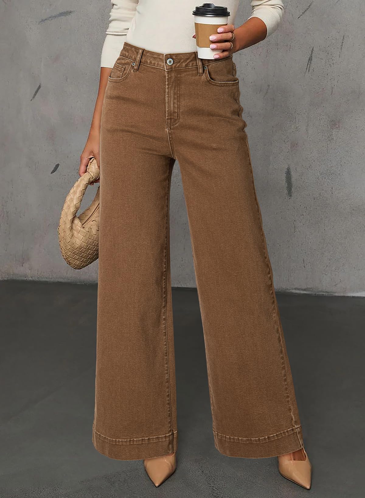Dokotoo Women's Jeans for Women Wide Leg Stretch Denim Pants Brown Size 10
