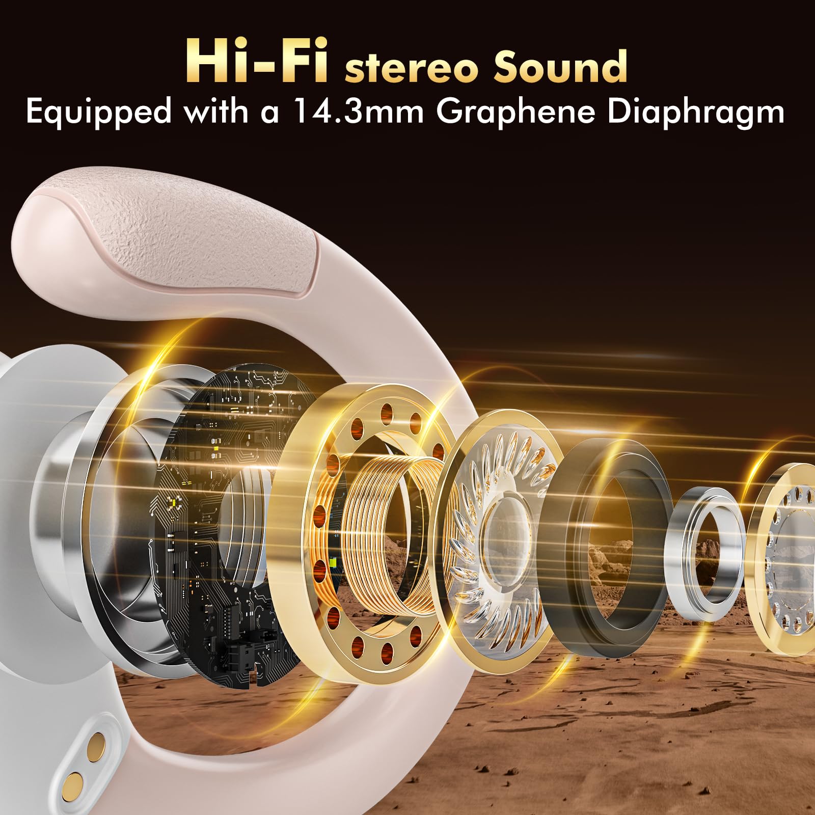 HAOYUYAN Wireless Earbuds, Sports Bluetooth Headphones, 80Hrs Playtime Ear Buds with LED Power Display, Noise Canceling Headset, IPX7 Waterproof Earphones for Workout/Running（Rose Gold）