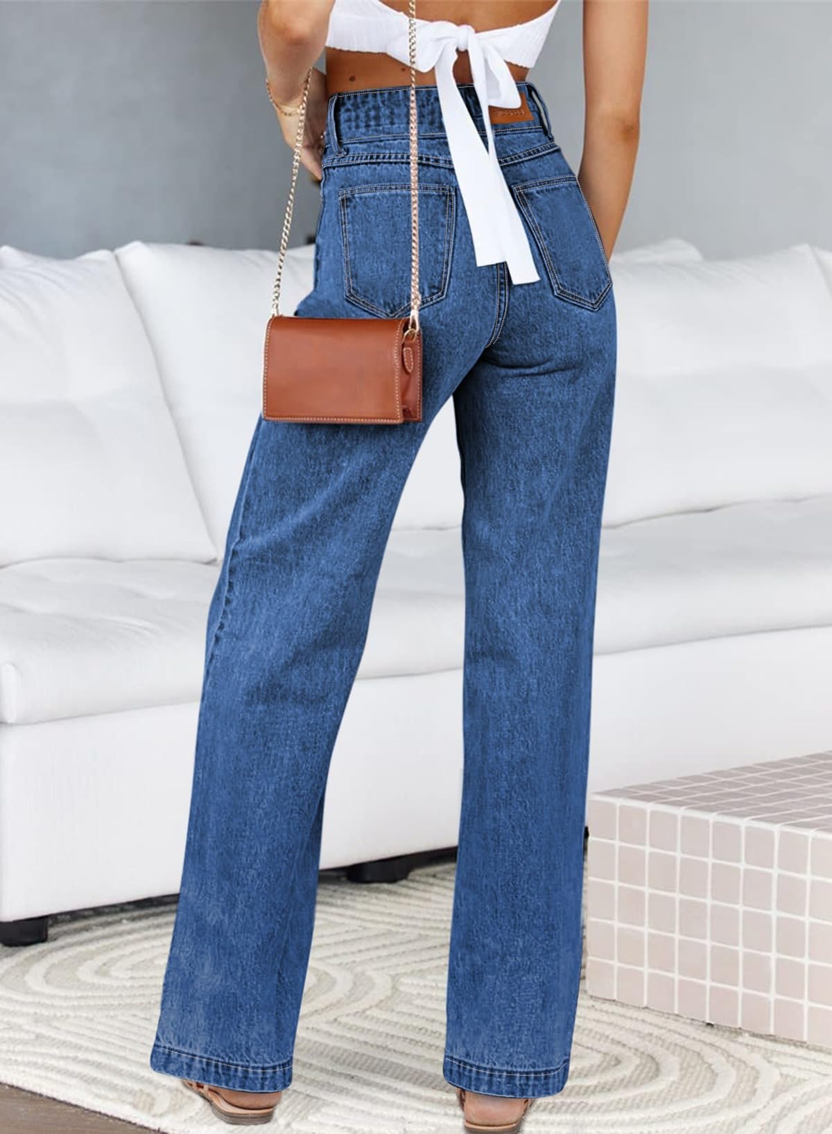 Sidefeel Jeans for Women High Waisted Stretchy Wide Leg Jeans Trendy Straight Leg Loose Denim Pants Bluing Size 10
