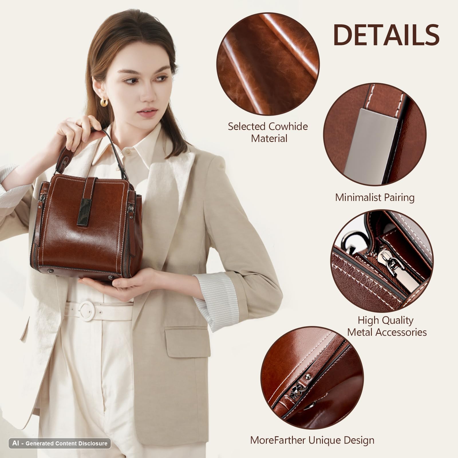 MoreFarther Genuine Leather Crossbody Bags for Women, Designer Leather Purses Bucket Shoulder Bag with Adjustable Straps (Caramel)