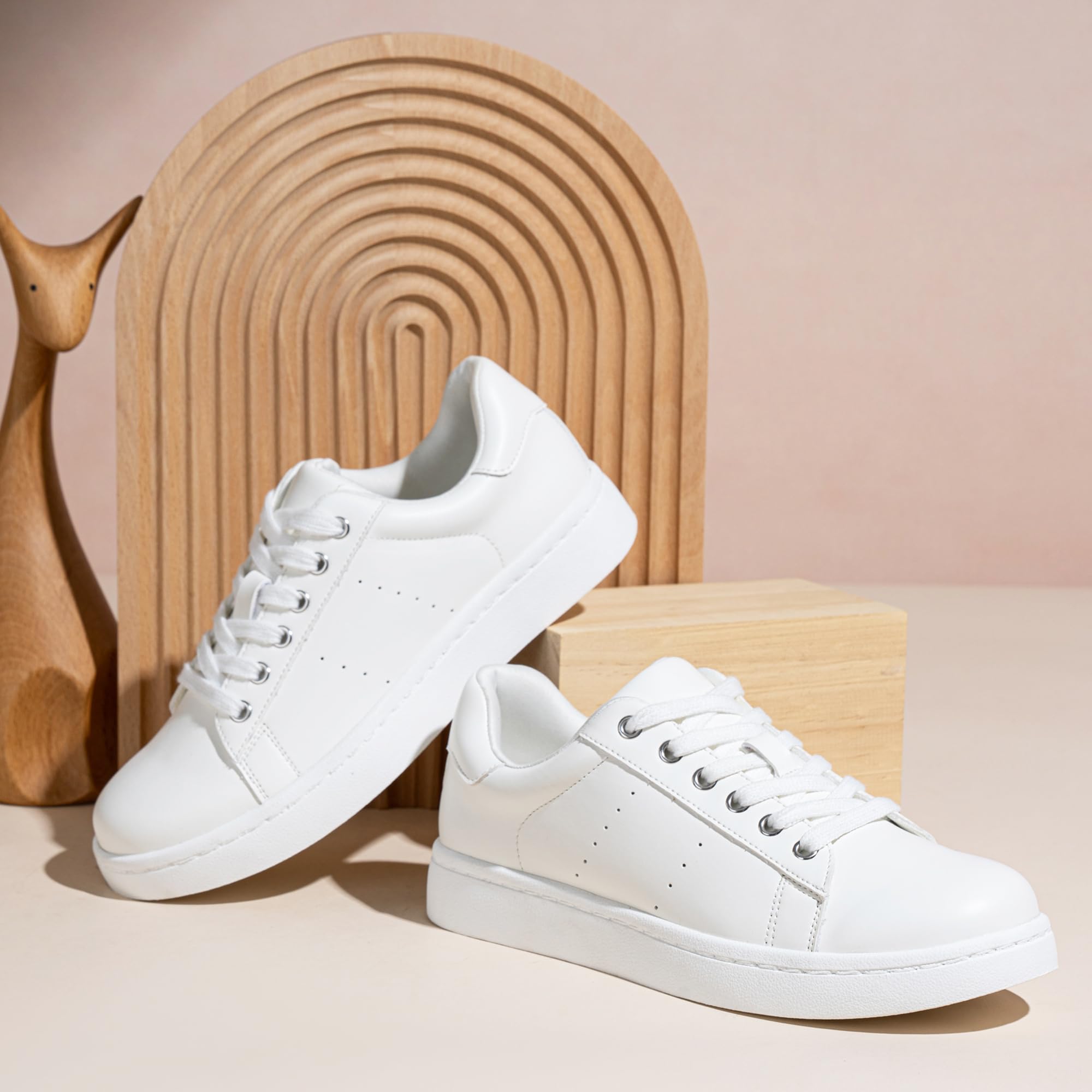 Vepose White Women's Casual Fashion Sneakers Memory Foam Cute Tennis Shoes Low Top Lace Up Comfortable Walking Footwear for Everyday Work Travel, Size 08.5 (8002 White 08.5)