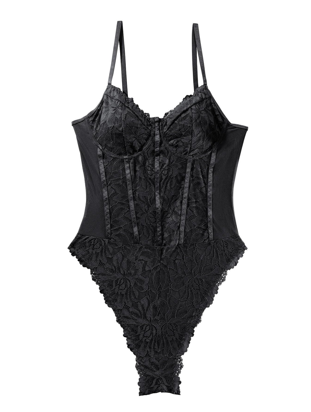 Lilosy Petite Sexy Corset Top Floral Lace Mesh Sheer Lingerie Bodysuit Bustier Cami Outfits See Through Concert Going Out One Piece Women Black 2X-Small