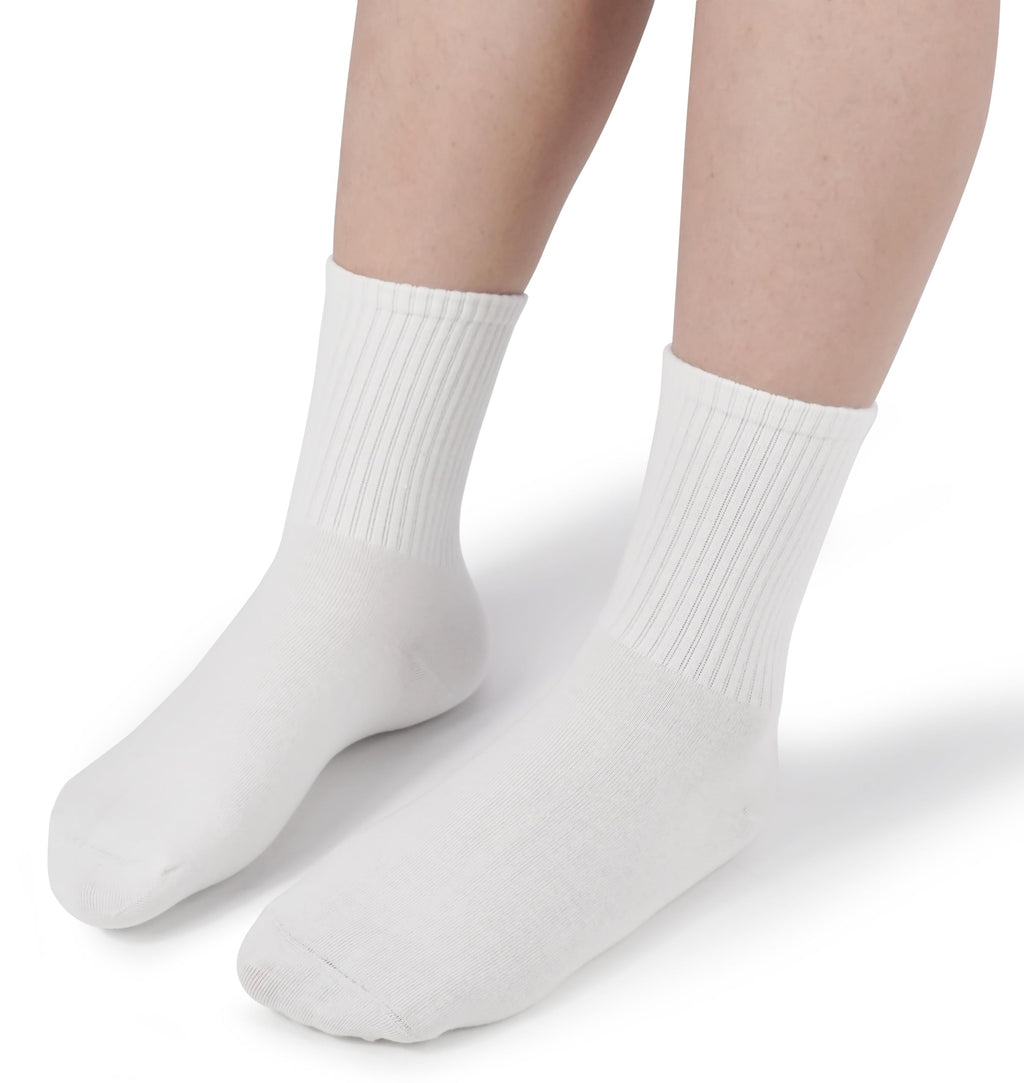 BomKinta Women Casual Calf Socks - Cute Cotton Crew Socks - Soft Above Ankle Sock Gifts 6 Pairs All White Size 5-10