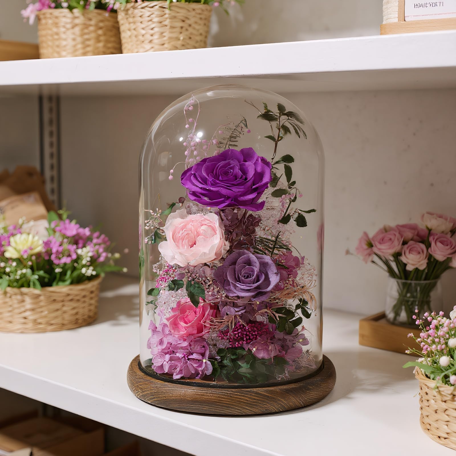 lovenfold Flowers for Delivery Preserved Flowers Rose in Glass Dome, Purple Rose Forever Flowers Birthday Gifts for Women Mom Grandma Friend Gifts for Her, Home Decor