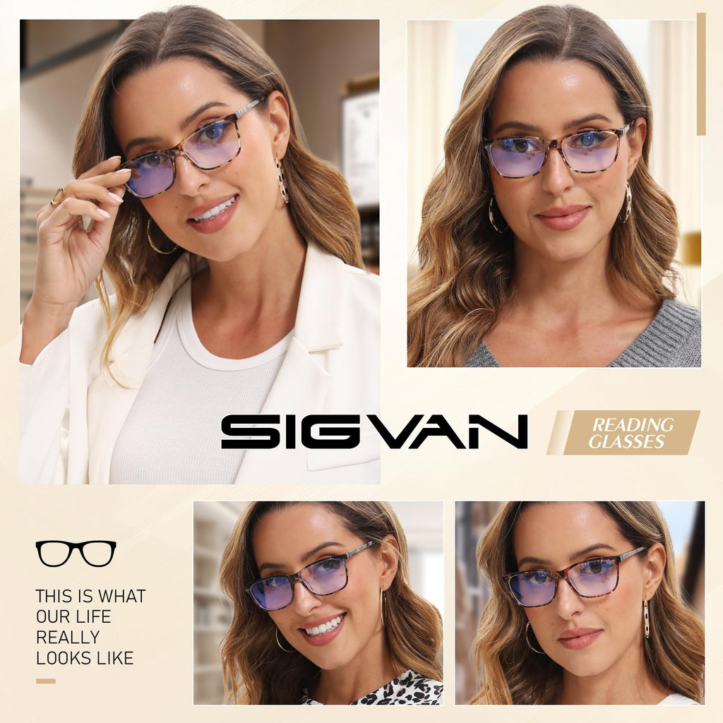 SIGVAN Ladies Reading Glasses Blue Light Blocking Spring Hinge Fashion Pattern Print Eyeglasses for Women (multicolour, 3.00)