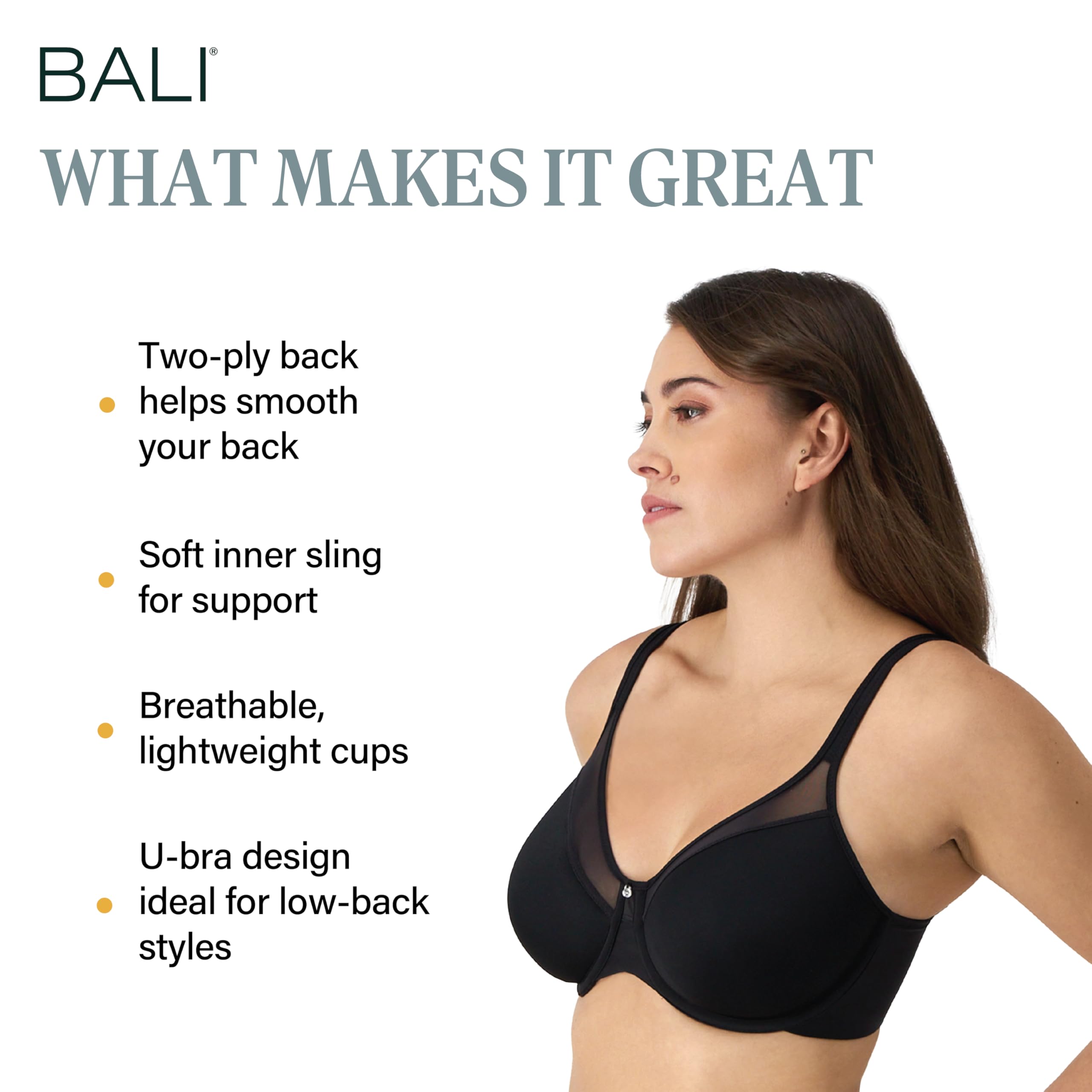 Bali Women's One Smooth U Ultra Light Illusion Neckline Underwire Bra, Black,36C