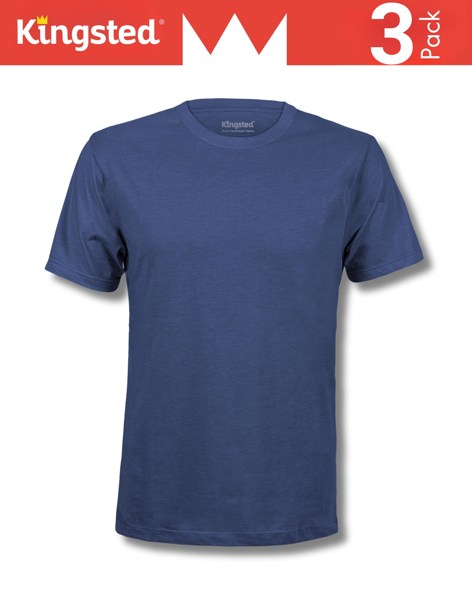Kingsted Men's T-Shirts Pack - Royally Comfortable - Super Soft Cotton Blend - Short Sleeve Tagless Crewneck - Plain Colored Classic Tees (3 Pack, Classic, Large)