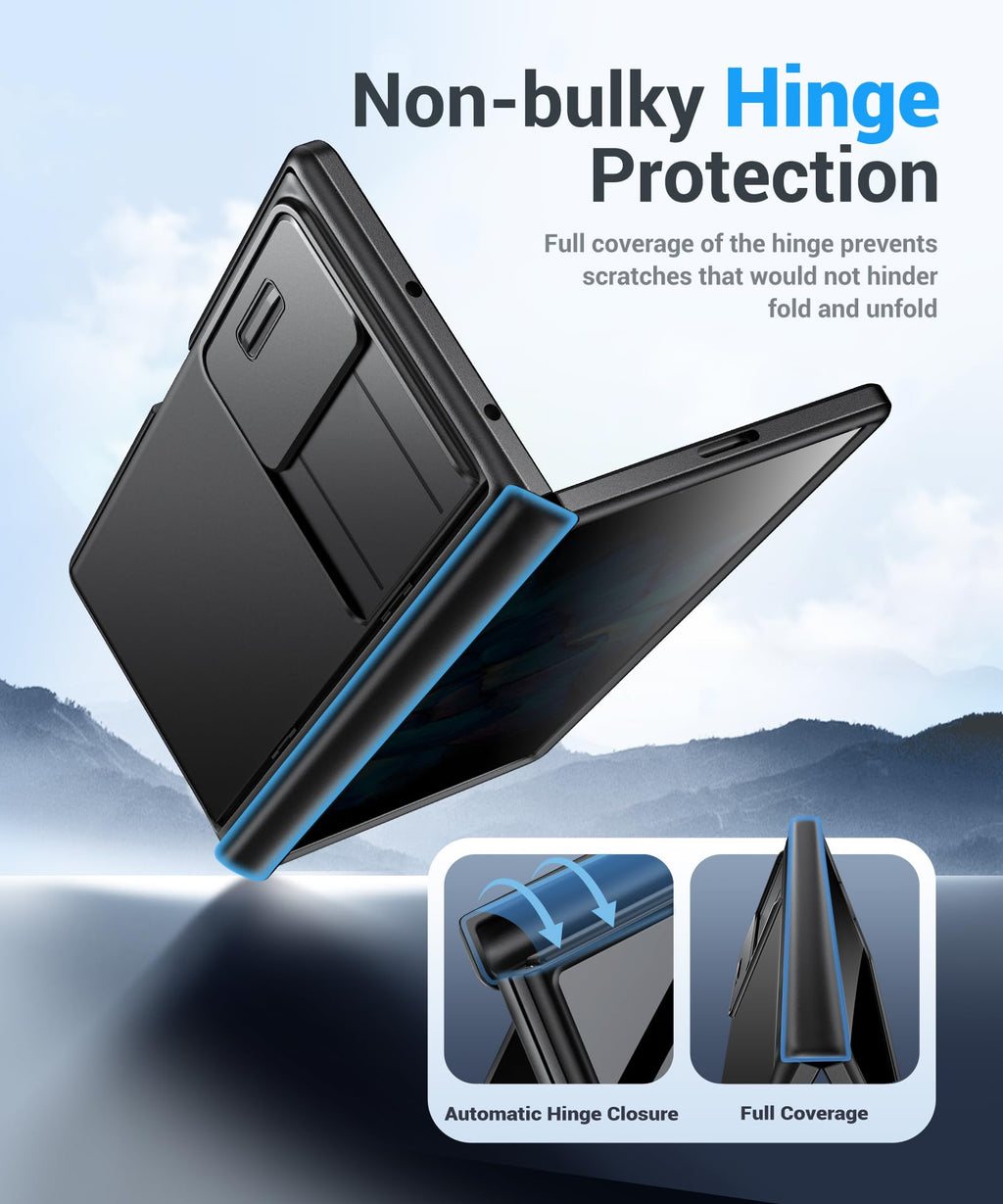 BERFY for Z Fold 8 Ultra Case, Built-in Privacy Screen & Kickstand, Black