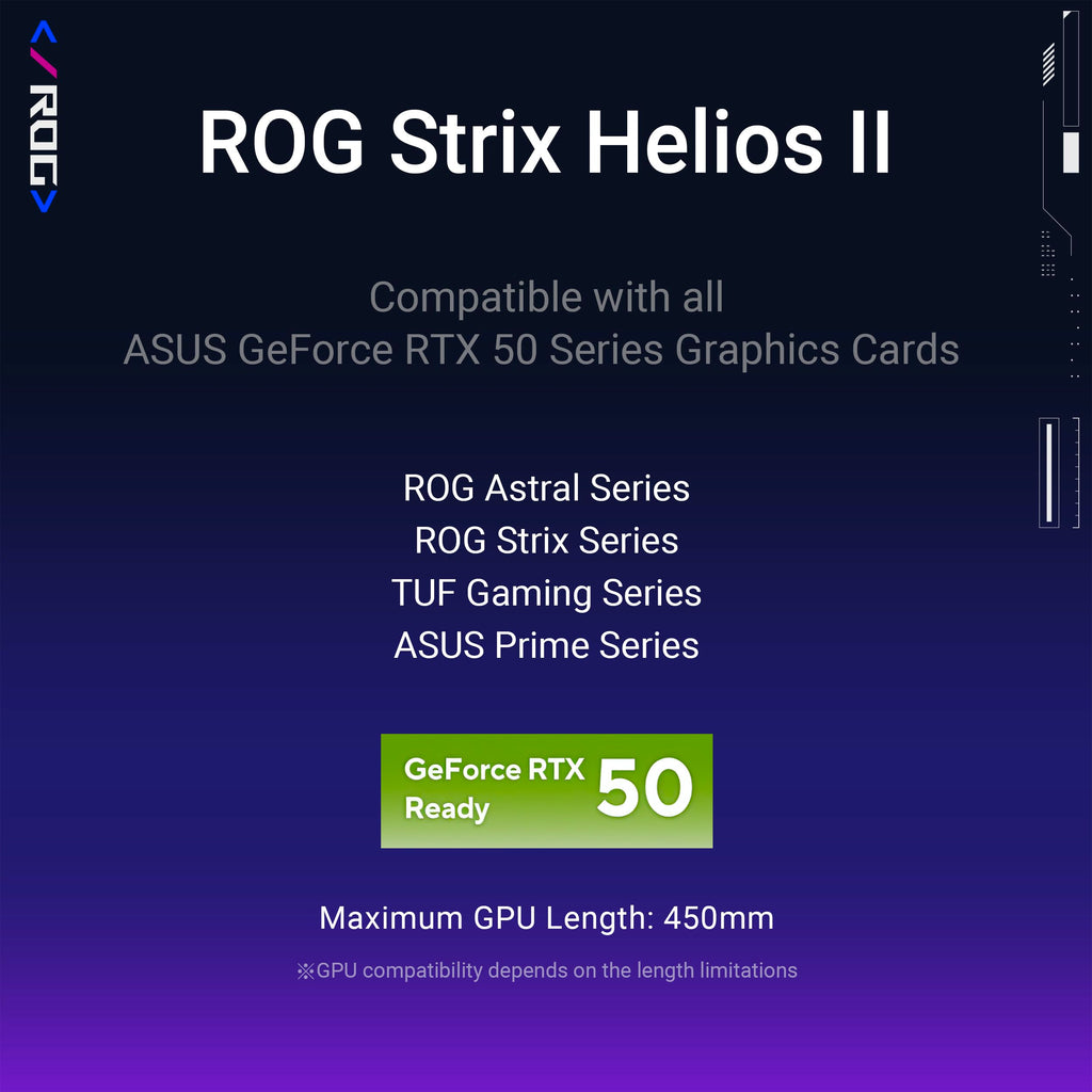 ASUS ROG Strix Helios II EATX mid-Tower Gaming PC case, with Dual Tempered Glass Side Panels, Support for Graphics Cards up to 450mm Long, Graphics Card Braces and Support for up to 420mm radiators