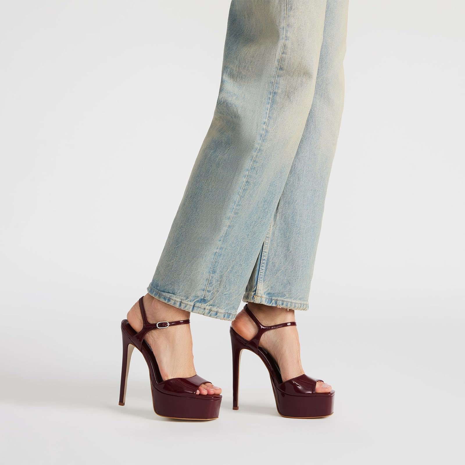 UBWDU Stiletto High Platform Heels for Women Peep Open Toe Ankle Strap Heeled Sandals Wedding Shoes Burgundy 7