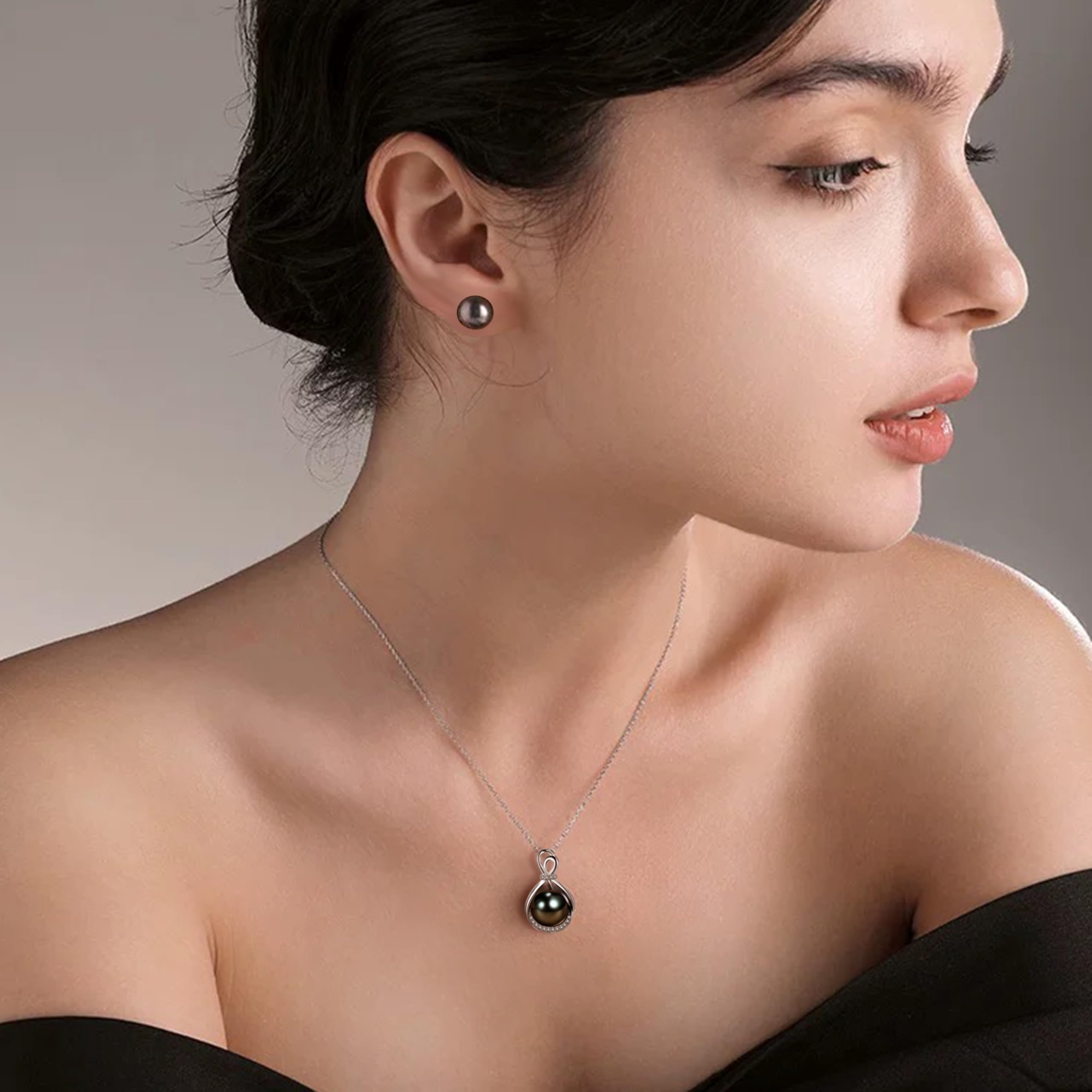 NONNYL Valentine's Day Gifts for Her Birthday Gift for Women Her Mom Wife Girlfriend Grandma on Tahitian Black Pearl Necklace for Women Mothers Day Christmas Anniversary Romantic Luxury Jewelry