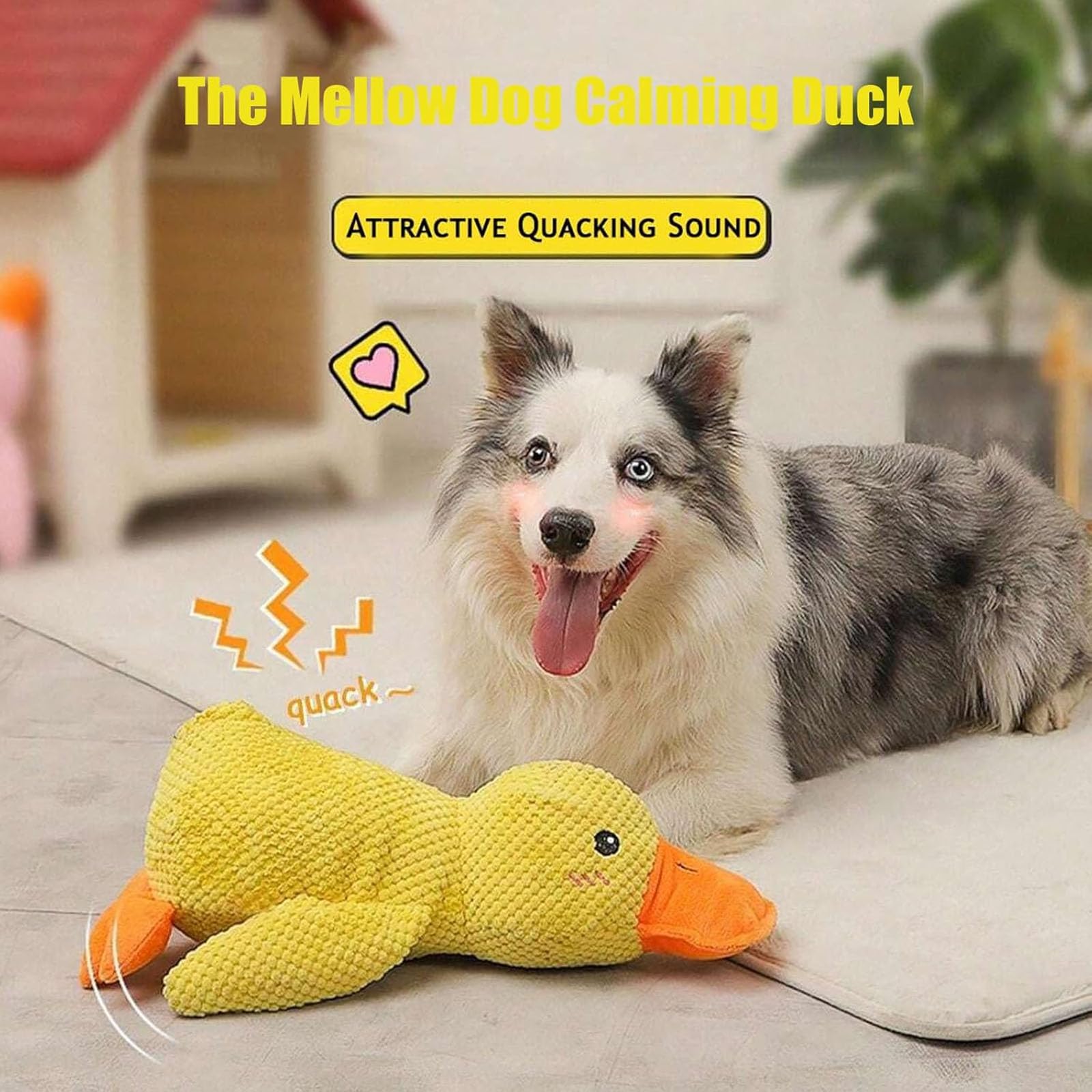 Mellow Dog Calming Duck, 2025 New Yellow Duck Dog Toy, The Mellow Ducks Calming Pillow, Dogs Ducks Toy with Quacking Sound for Indoor Dogs